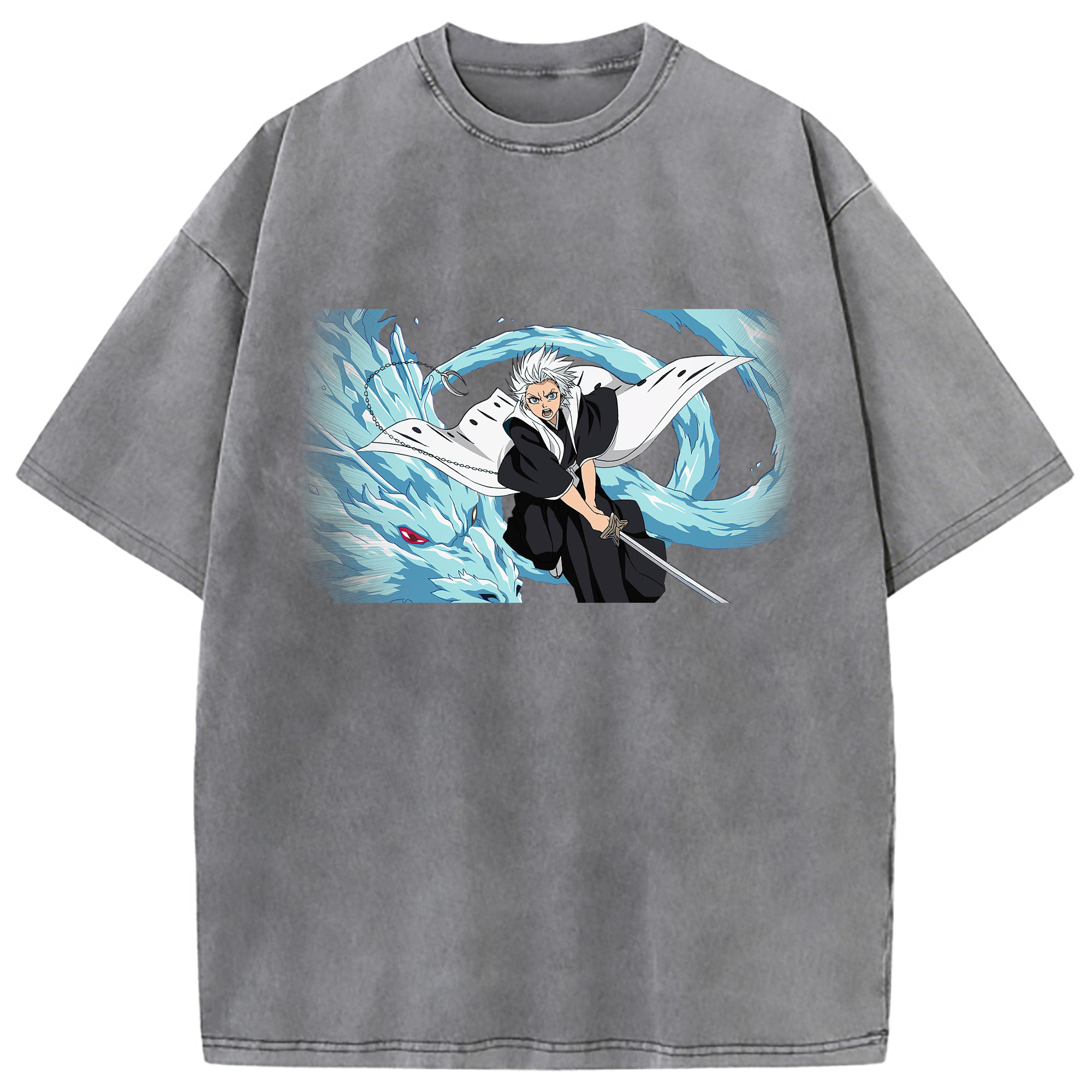 （画像用） ブリーチ 日番谷冬獅郎（ひつがや とうしろう） BLEACH Hitsugaya Toushirou 綿100% ヴィンテージ風 半袖Tシャツ（フロントプリント）