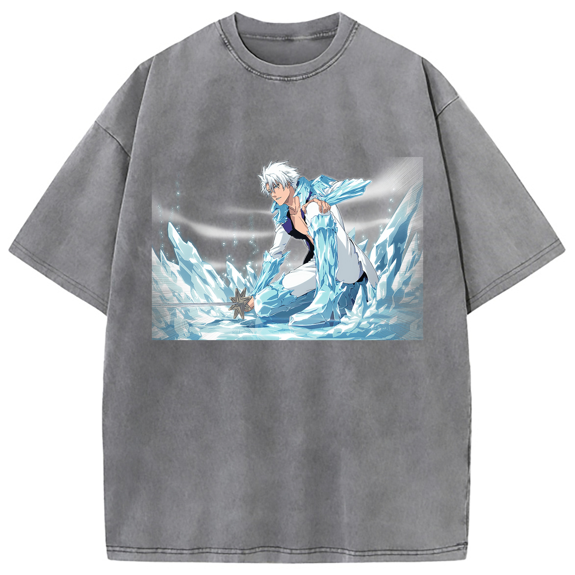 （画像用） ブリーチ 日番谷冬獅郎（ひつがや とうしろう） BLEACH Hitsugaya Toushirou 綿100% ヴィンテージ風 半袖Tシャツ（フロントプリント）