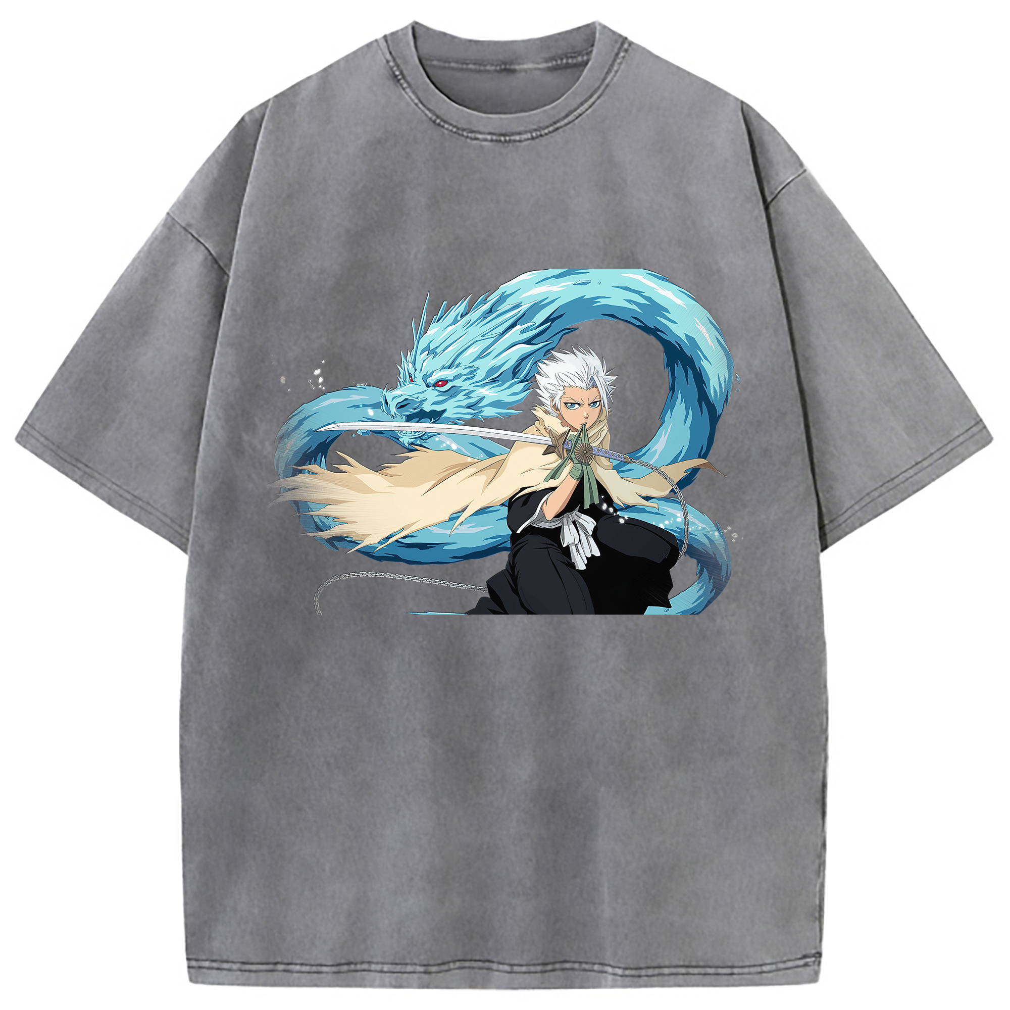 （画像用） ブリーチ 日番谷冬獅郎（ひつがや とうしろう） BLEACH Hitsugaya Toushirou 綿100% ヴィンテージ風 半袖Tシャツ（フロントプリント）