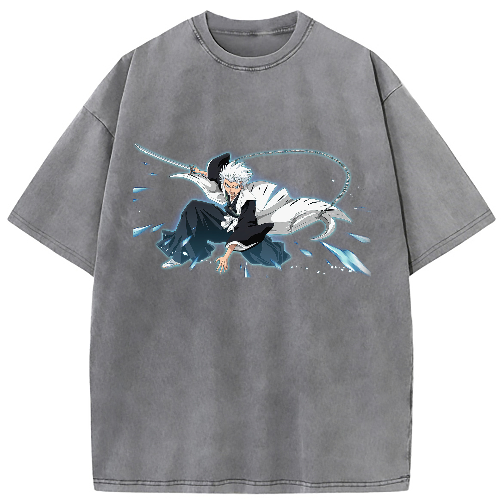 （画像用） ブリーチ 日番谷冬獅郎（ひつがや とうしろう） BLEACH Hitsugaya Toushirou 綿100% ヴィンテージ風 半袖Tシャツ（フロントプリント）