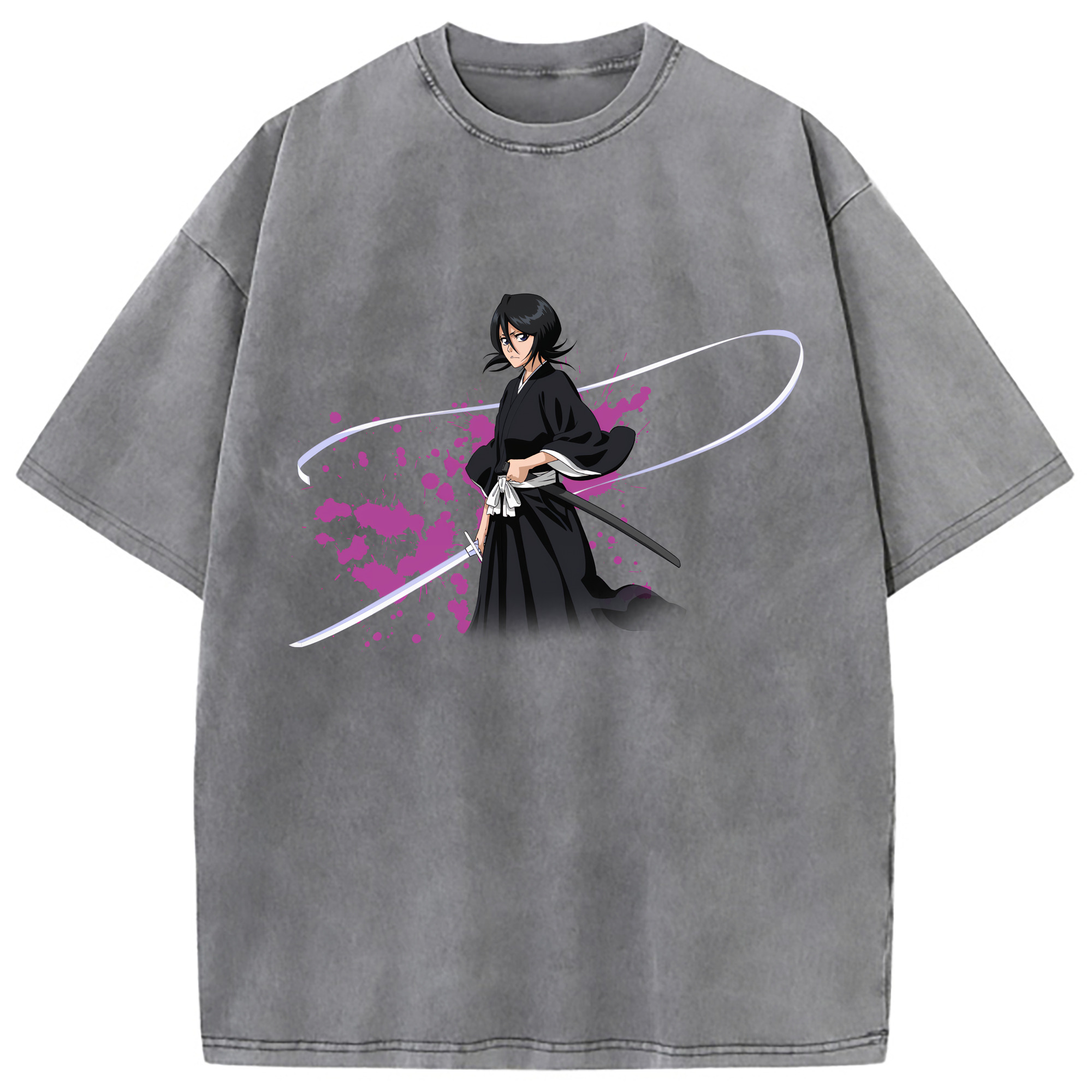 （画像用） ブリーチ 朽木ルキア BLEACH Kuchiki Rukia 綿100% ヴィンテージ風 半袖Tシャツ（フロントプリント）