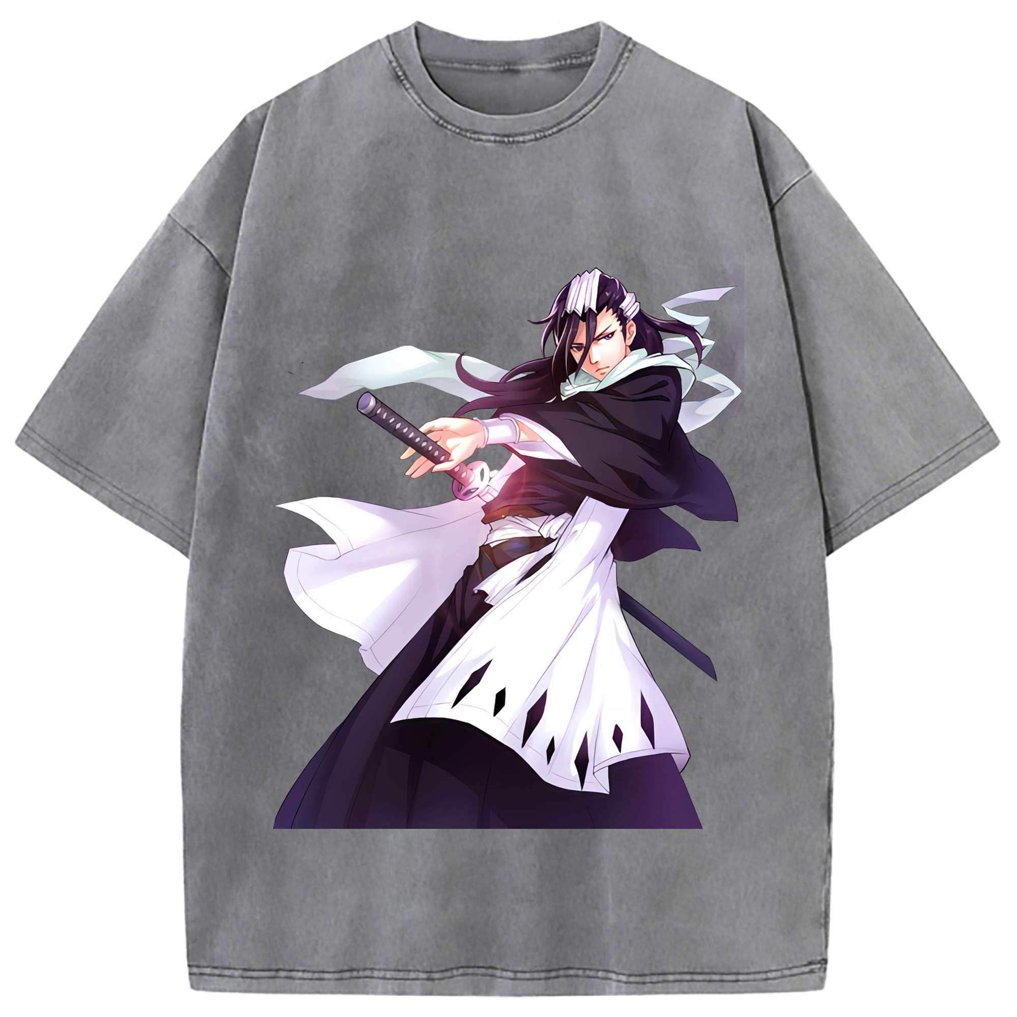 （画像用） ブリーチ くちき びゃくや BLEACH Kuchiki Byakuya 綿100% ヴィンテージ風 半袖Tシャツ（フロントプリント）