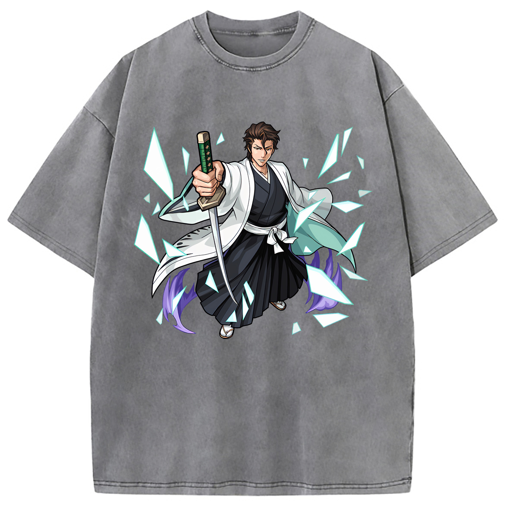 （画像用） ブリーチ 藍染 惣右介（あいぜん そうすけ） BLEACH Aizen Sousuke 綿100% ヴィンテージ風 半袖Tシャツ（フロントプリント）