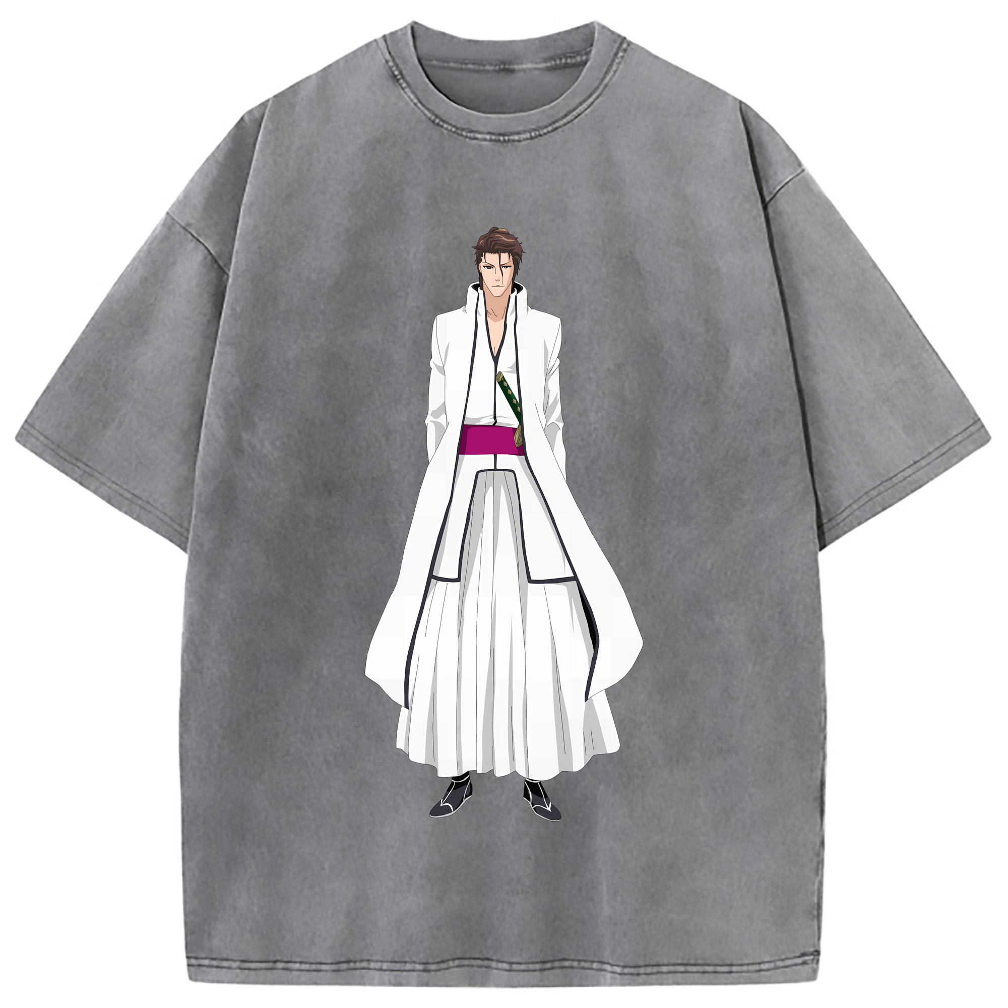 （画像用） ブリーチ 藍染 惣右介（あいぜん そうすけ） BLEACH Aizen Sousuke 綿100% ヴィンテージ風 半袖Tシャツ（フロントプリント）
