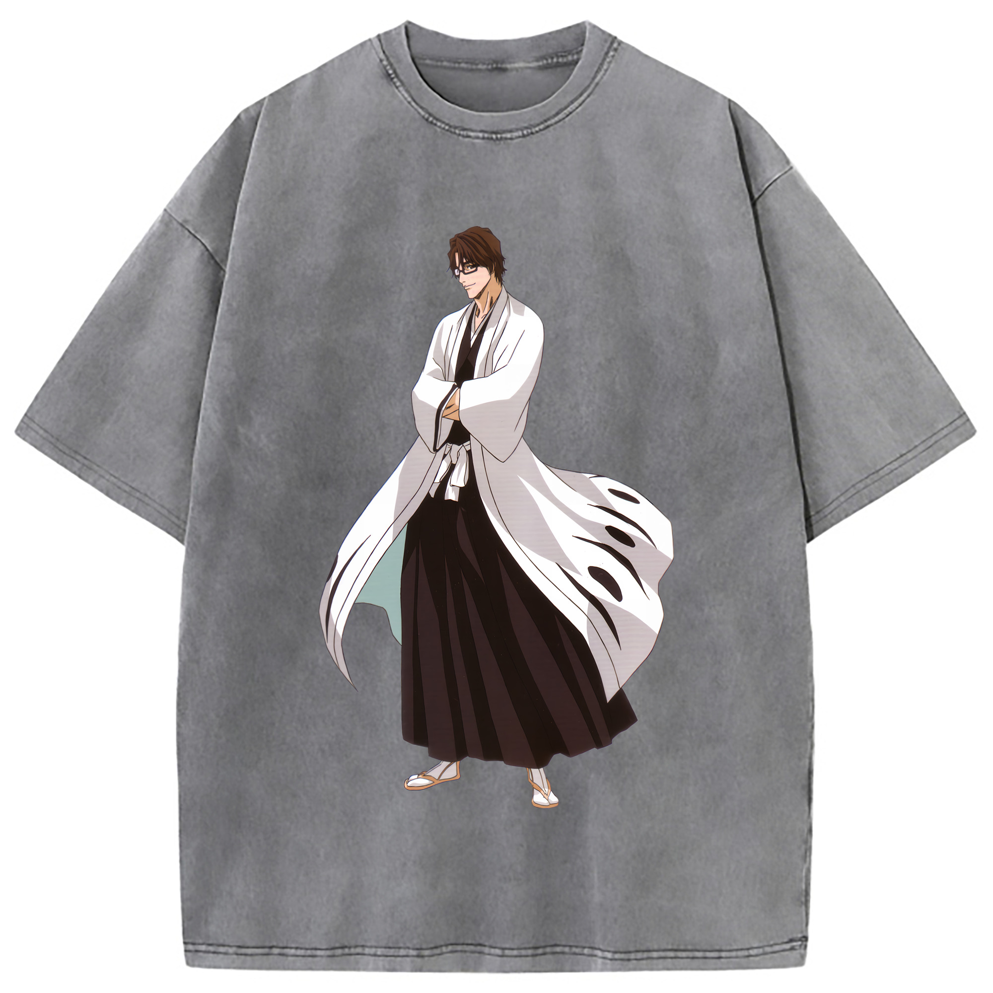 （画像用） ブリーチ 藍染 惣右介（あいぜん そうすけ） BLEACH Aizen Sousuke 綿100% ヴィンテージ風 半袖Tシャツ（フロントプリント）