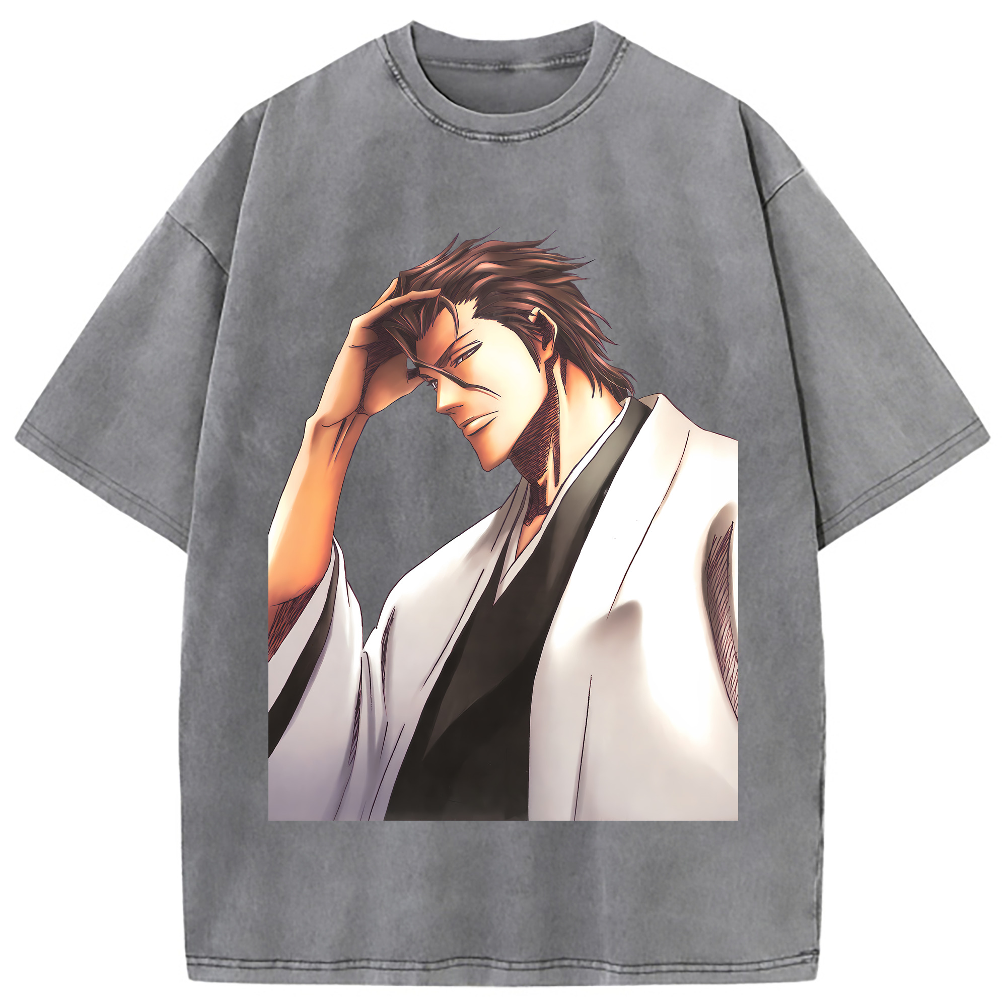 （画像用） ブリーチ 藍染 惣右介（あいぜん そうすけ） BLEACH Aizen Sousuke 綿100% ヴィンテージ風 半袖Tシャツ（フロントプリント）