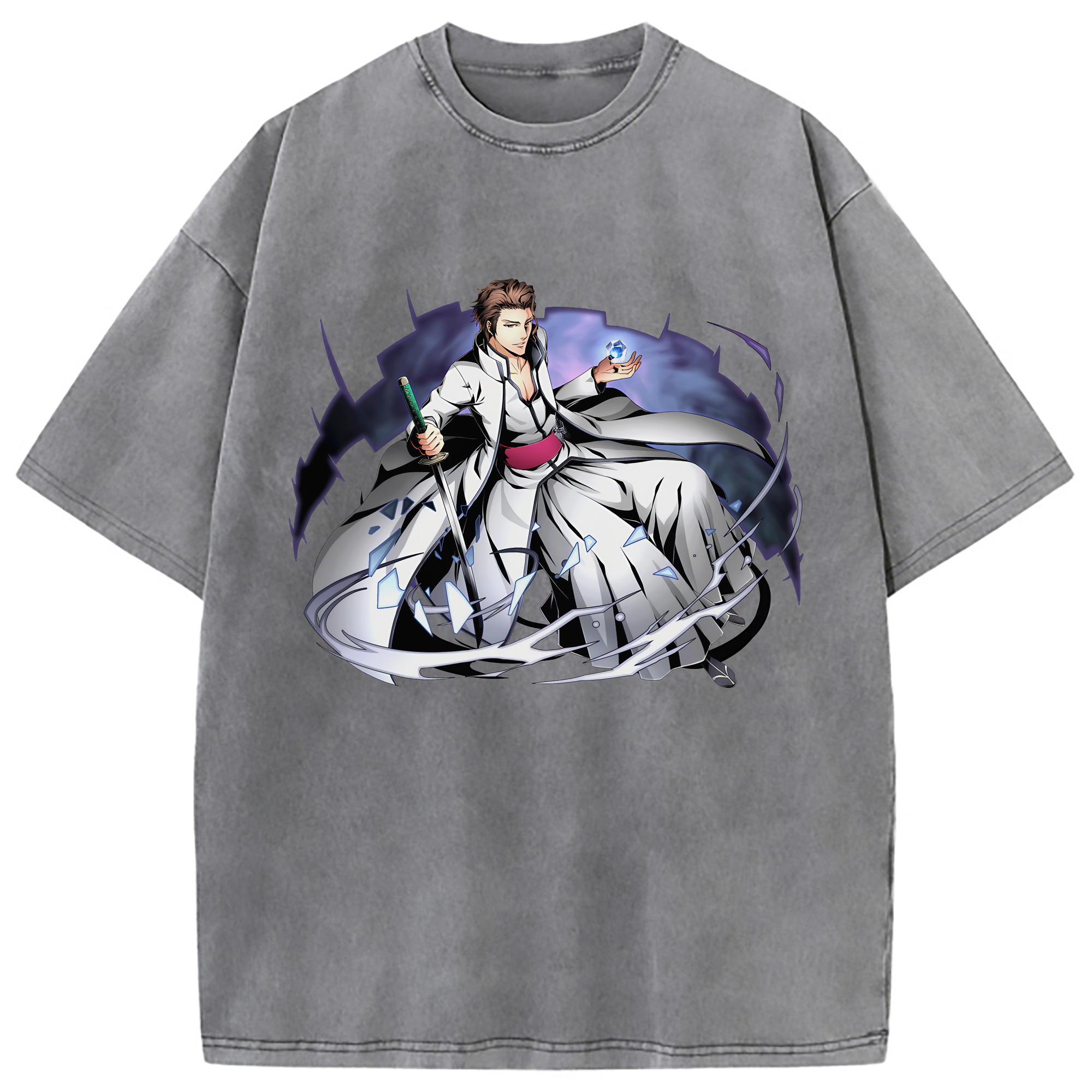 （画像用） ブリーチ 藍染 惣右介（あいぜん そうすけ） BLEACH Aizen Sousuke 綿100% ヴィンテージ風 半袖Tシャツ（フロントプリント）