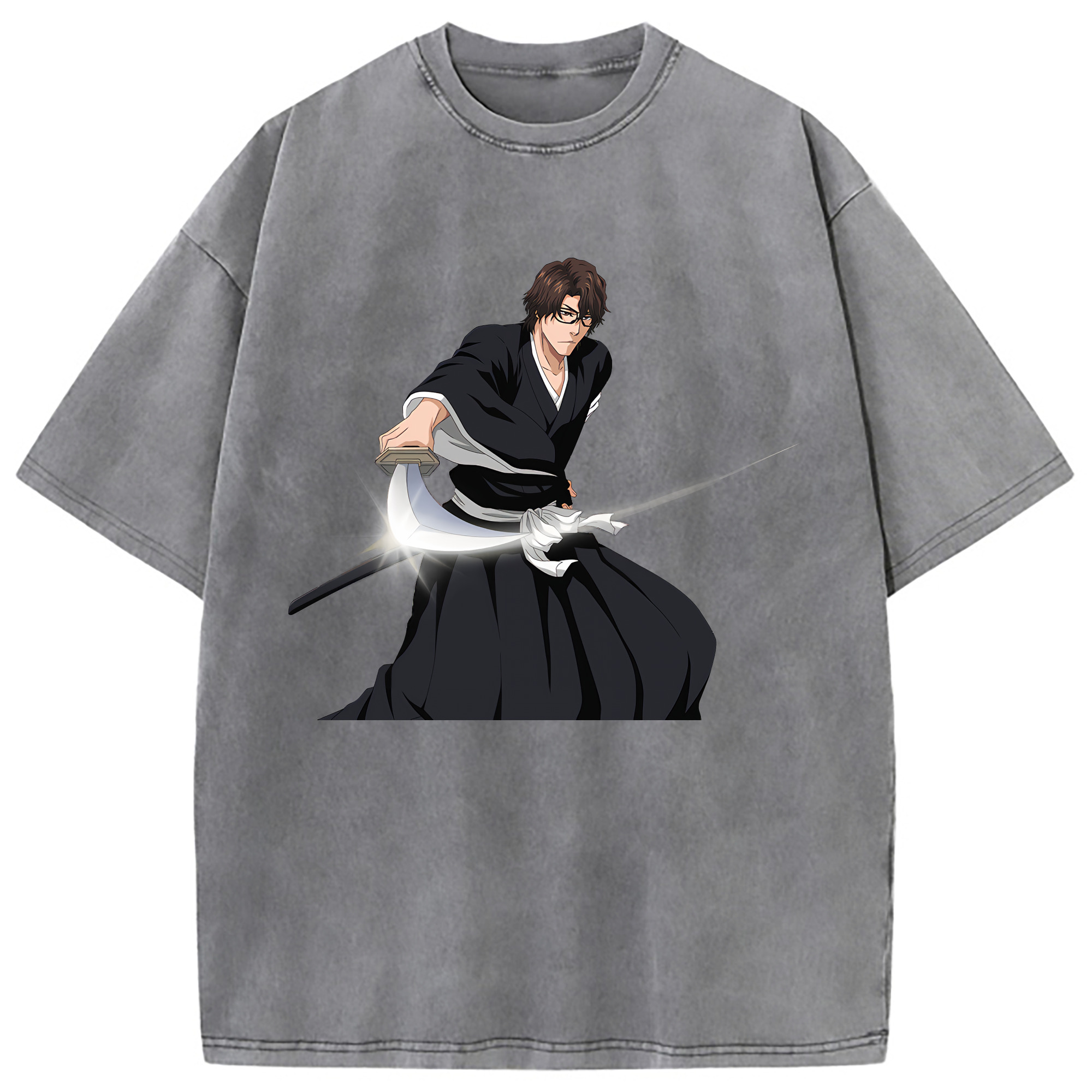 （画像用） ブリーチ 藍染 惣右介（あいぜん そうすけ） BLEACH Aizen Sousuke 綿100% ヴィンテージ風 半袖Tシャツ（フロントプリント）