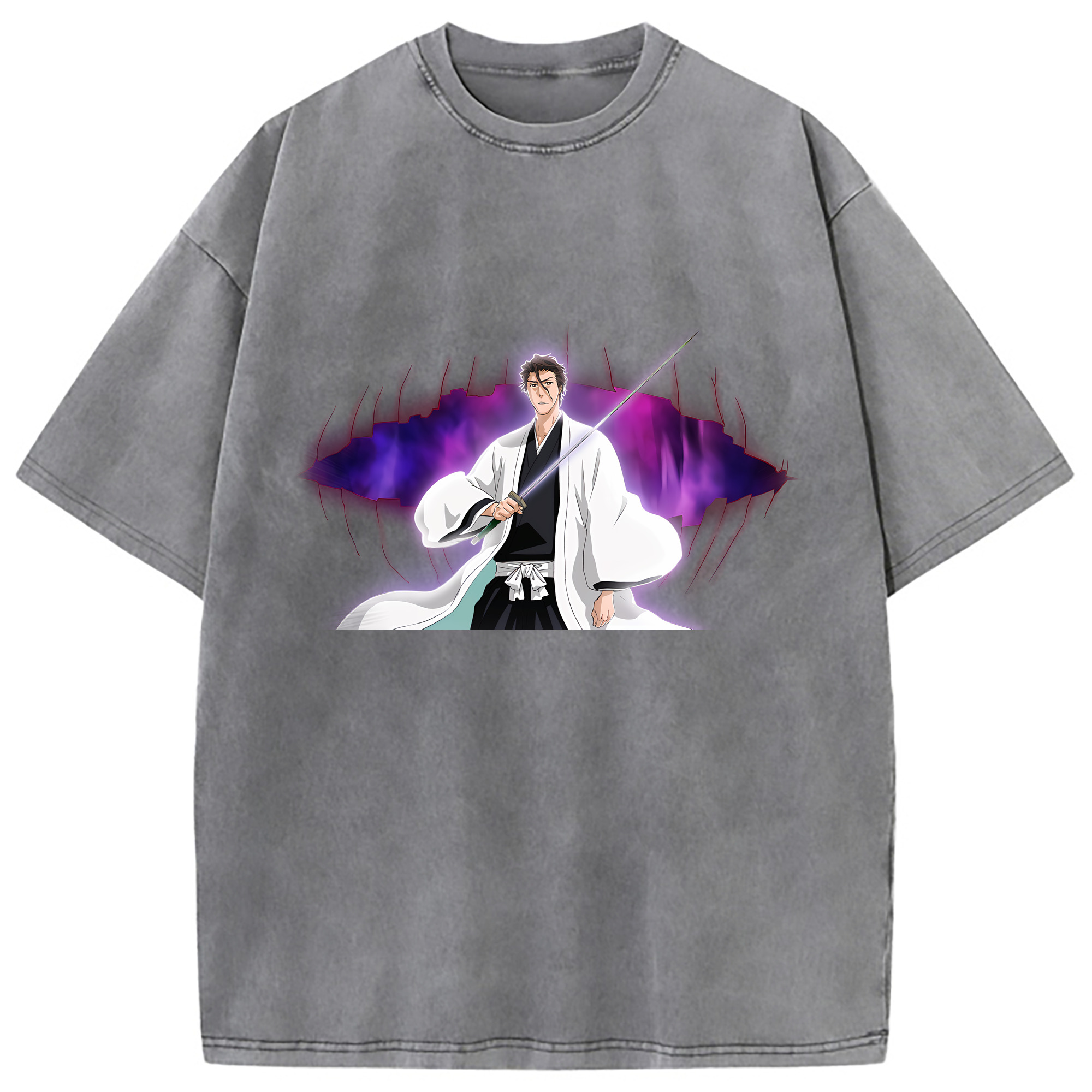 （画像用） ブリーチ 藍染 惣右介（あいぜん そうすけ） BLEACH Aizen Sousuke 綿100% ヴィンテージ風 半袖Tシャツ（フロントプリント）