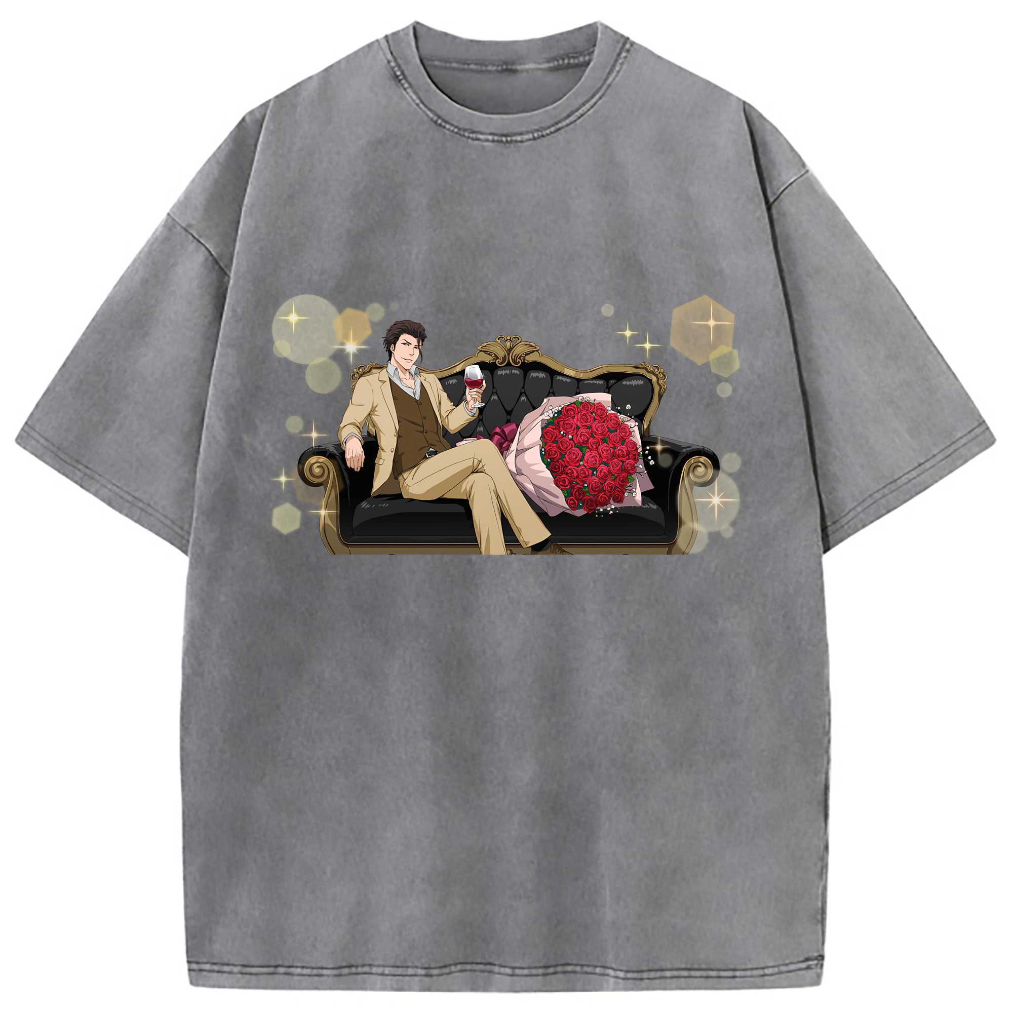 （画像用） ブリーチ 藍染 惣右介（あいぜん そうすけ） BLEACH Aizen Sousuke 綿100% ヴィンテージ風 半袖Tシャツ（フロントプリント）