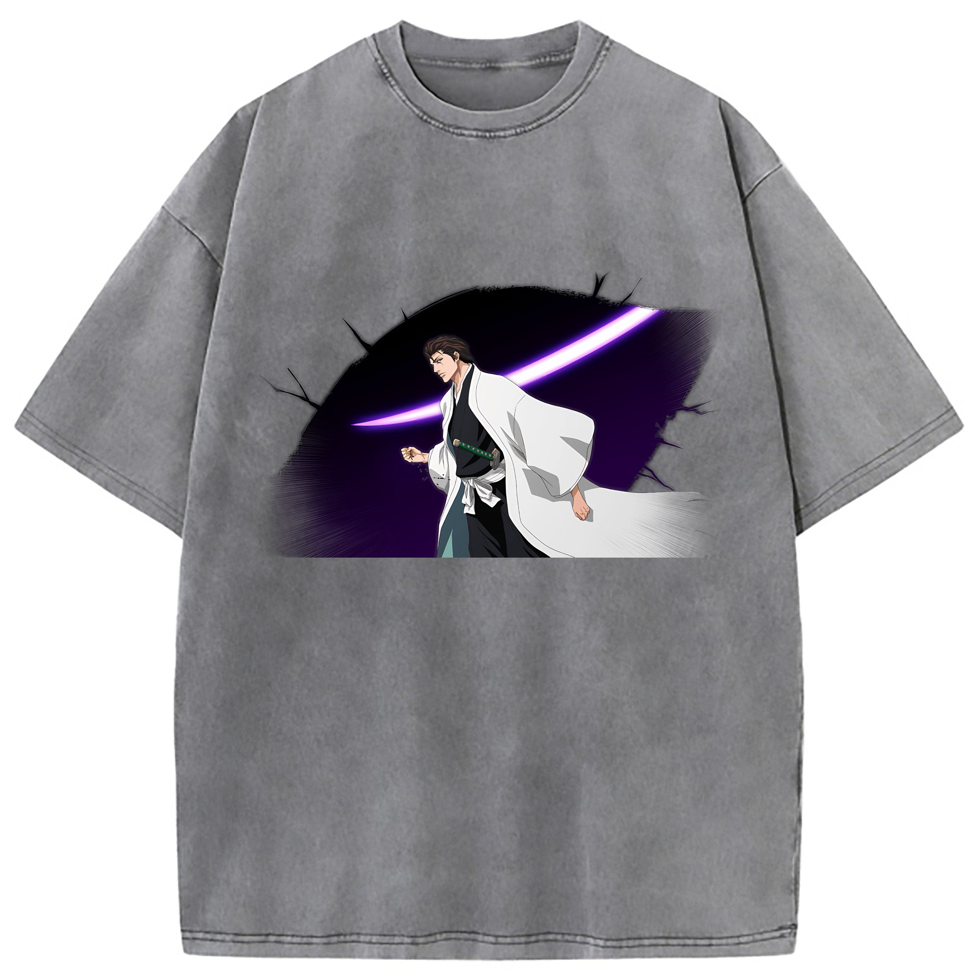 （画像用） ブリーチ 藍染 惣右介（あいぜん そうすけ） BLEACH Aizen Sousuke 綿100% ヴィンテージ風 半袖Tシャツ（フロントプリント）
