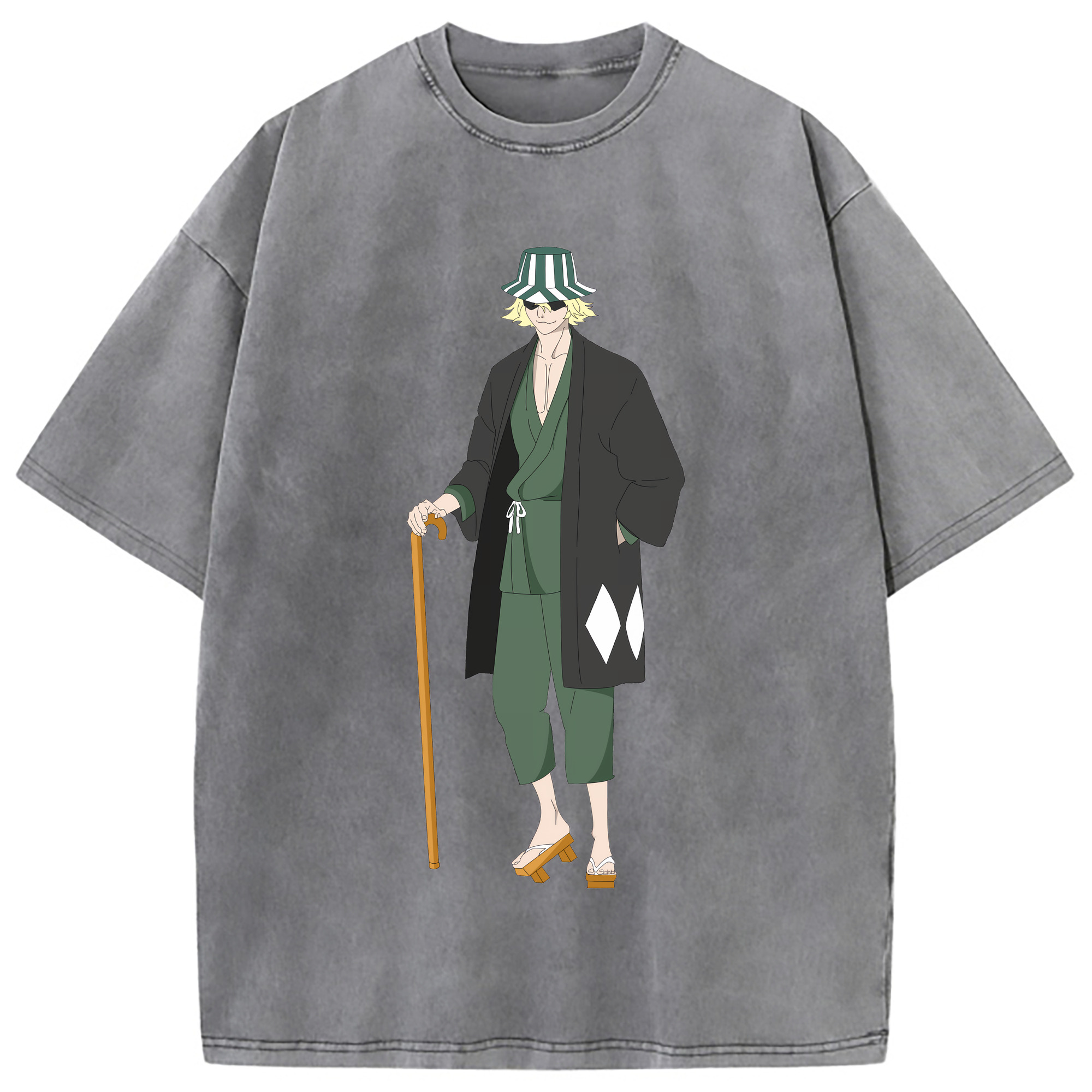 （画像用） "ブリーチ 浦原 喜助（うらはら きすけ） BLEACH Urahara Kisuke " 綿100% ヴィンテージ風 半袖Tシャツ（フロントプリント）