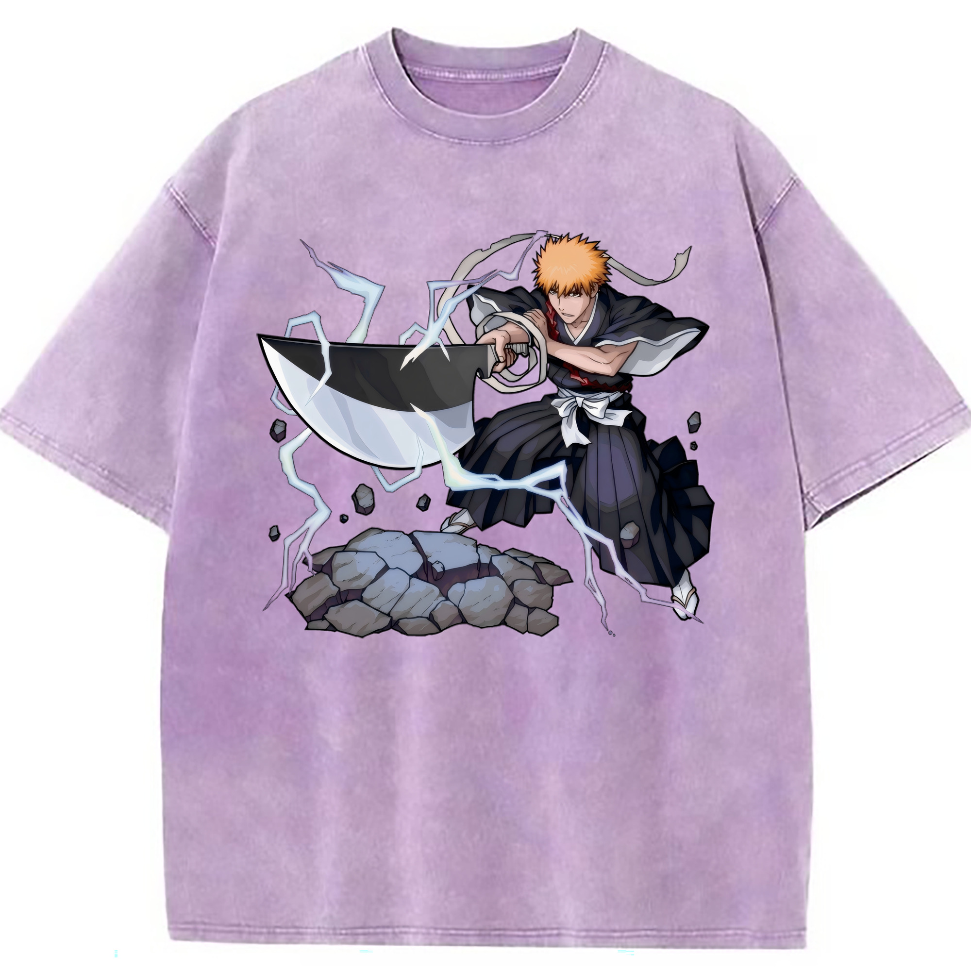 （画像用） ブリーチ 黒崎一護（くろさき いちご）BLEACH Kurosaki Ichigo 綿100% ヴィンテージ風 半袖Tシャツ（フロントプリント）