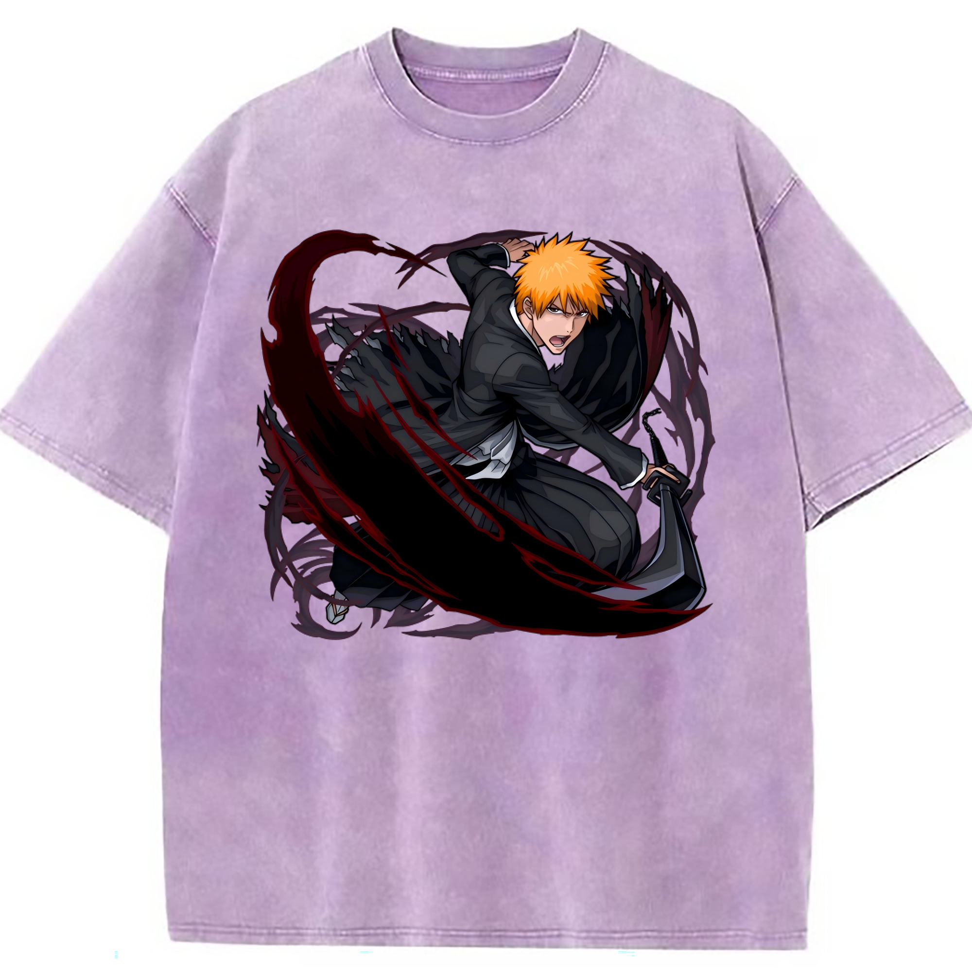 （画像用） ブリーチ 黒崎一護（くろさき いちご）BLEACH Kurosaki Ichigo 綿100% ヴィンテージ風 半袖Tシャツ（フロントプリント）
