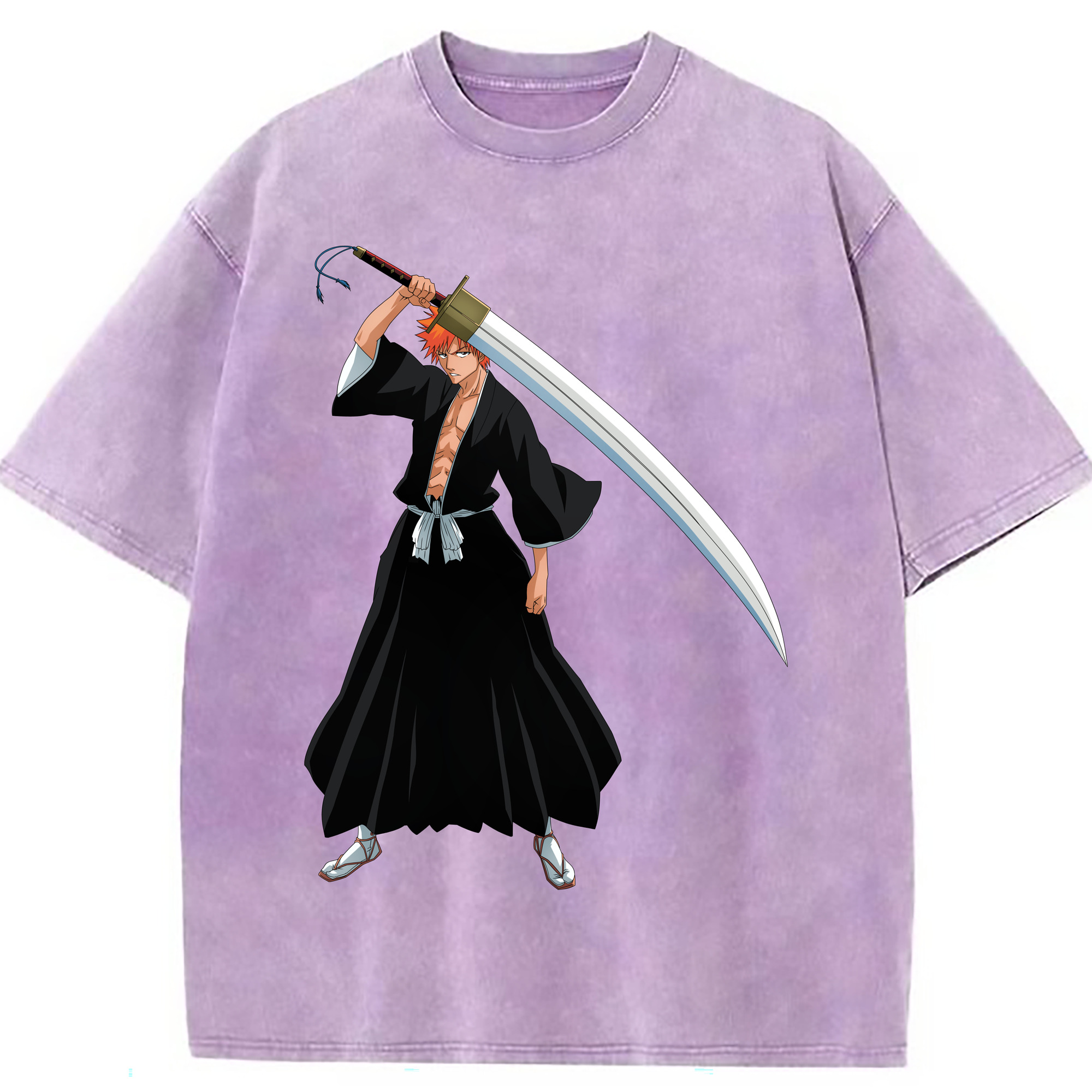 （画像用） ブリーチ 黒崎一護（くろさき いちご）BLEACH Kurosaki Ichigo 綿100% ヴィンテージ風 半袖Tシャツ（フロントプリント）