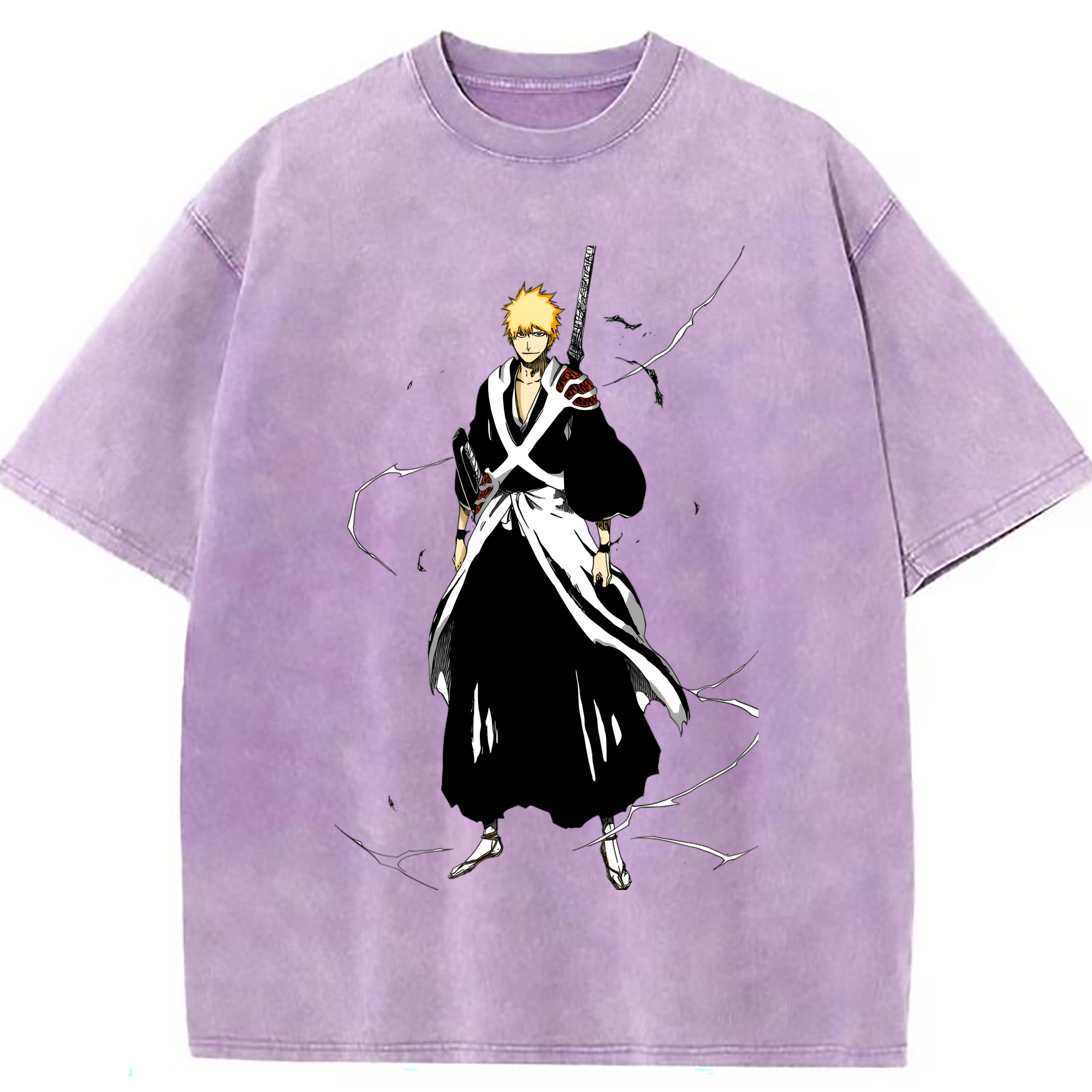 （画像用） ブリーチ 黒崎一護（くろさき いちご）BLEACH Kurosaki Ichigo 綿100% ヴィンテージ風 半袖Tシャツ（フロントプリント）