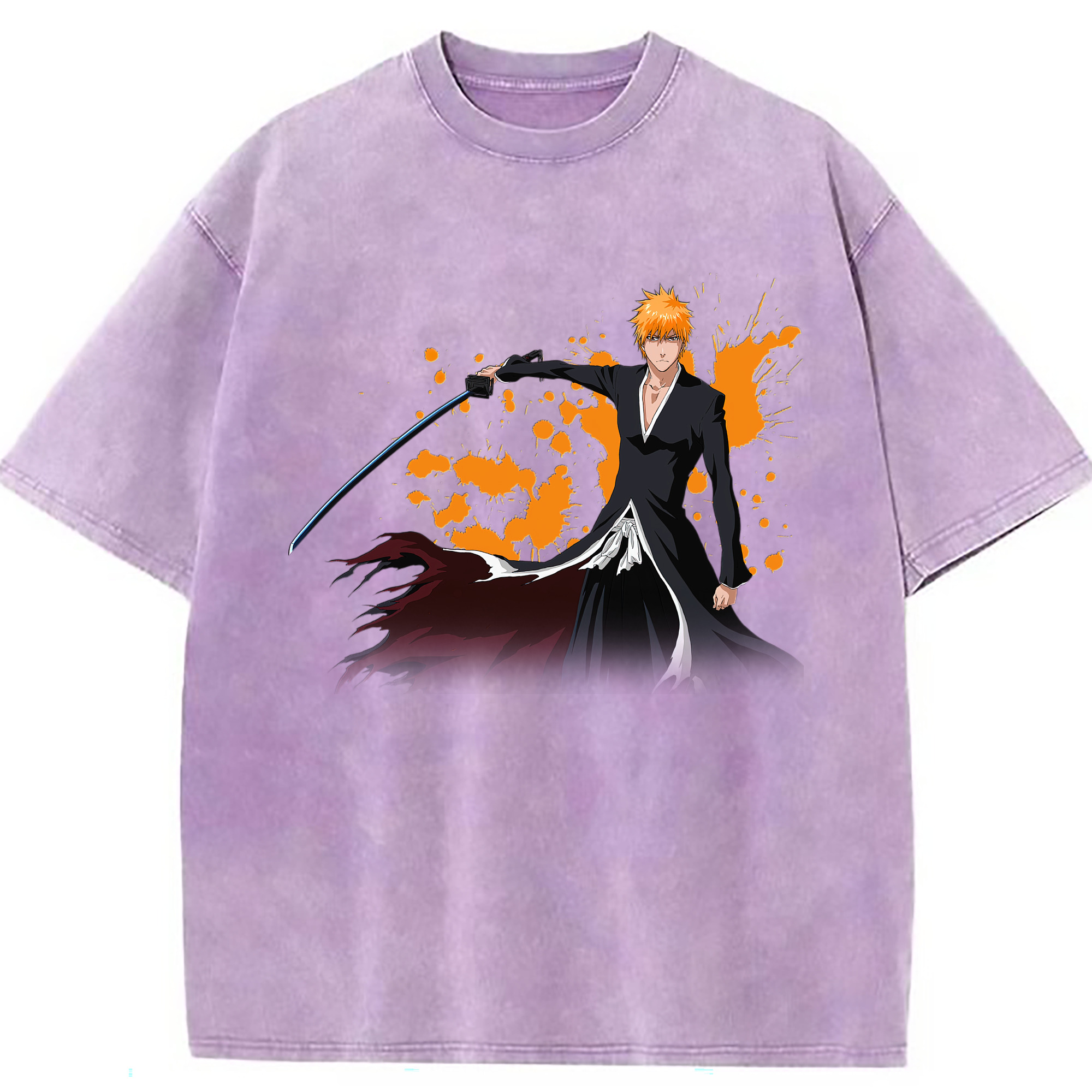 （画像用） ブリーチ 黒崎一護（くろさき いちご）BLEACH Kurosaki Ichigo 綿100% ヴィンテージ風 半袖Tシャツ（フロントプリント）