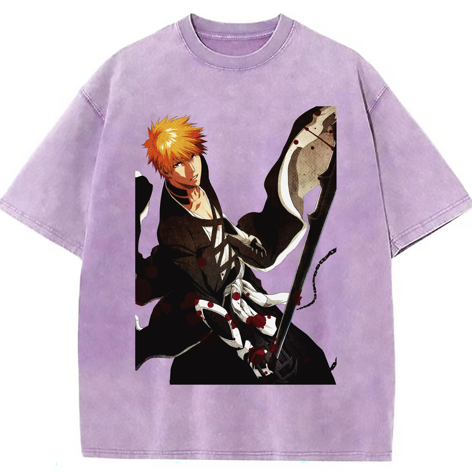 （画像用） ブリーチ 黒崎一護（くろさき いちご）BLEACH Kurosaki Ichigo 綿100% ヴィンテージ風 半袖Tシャツ（フロントプリント）