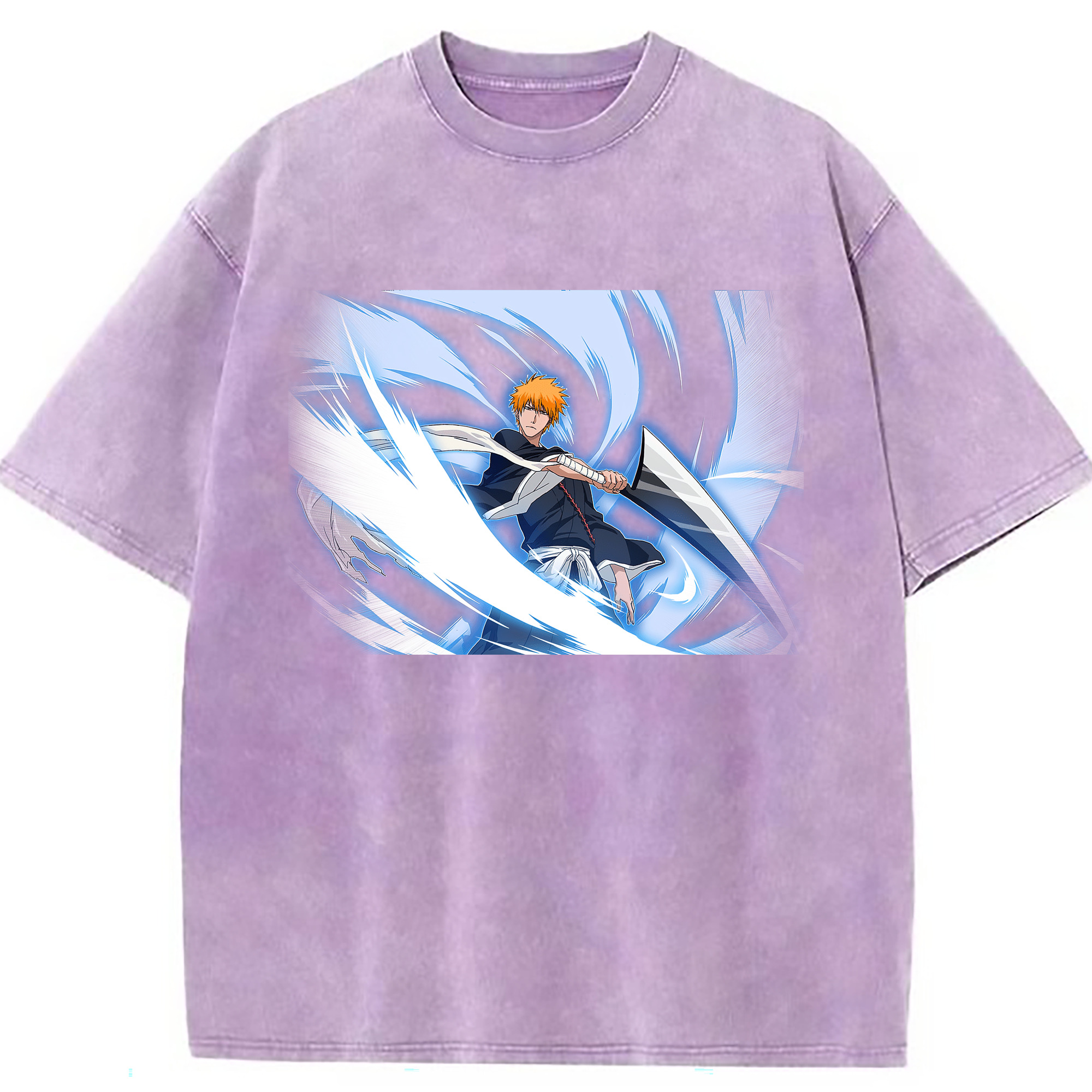 （画像用） ブリーチ 黒崎一護（くろさき いちご）BLEACH Kurosaki Ichigo 綿100% ヴィンテージ風 半袖Tシャツ（フロントプリント）