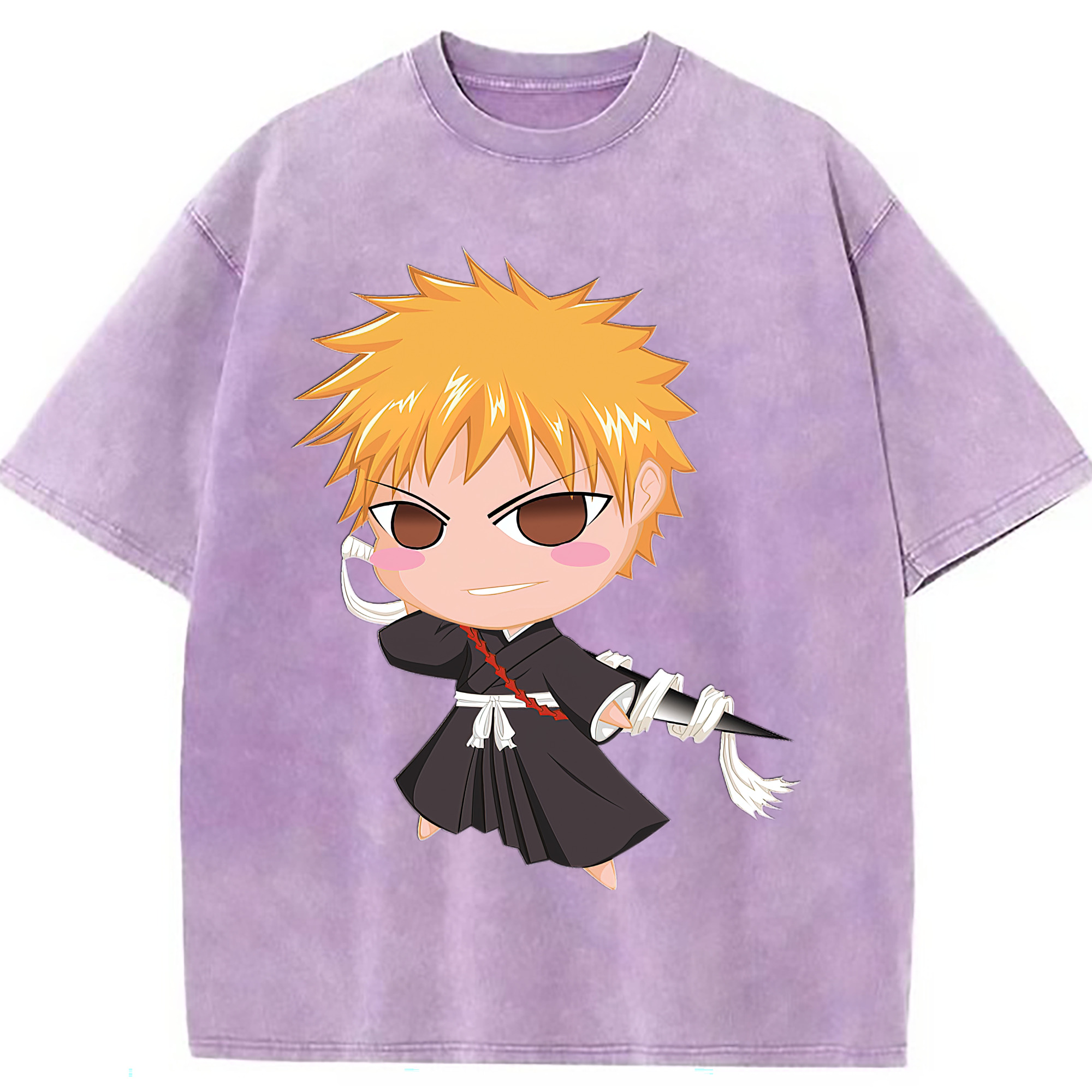 （画像用） ブリーチ 黒崎一護（くろさき いちご）BLEACH Kurosaki Ichigo 綿100% ヴィンテージ風 半袖Tシャツ（フロントプリント）