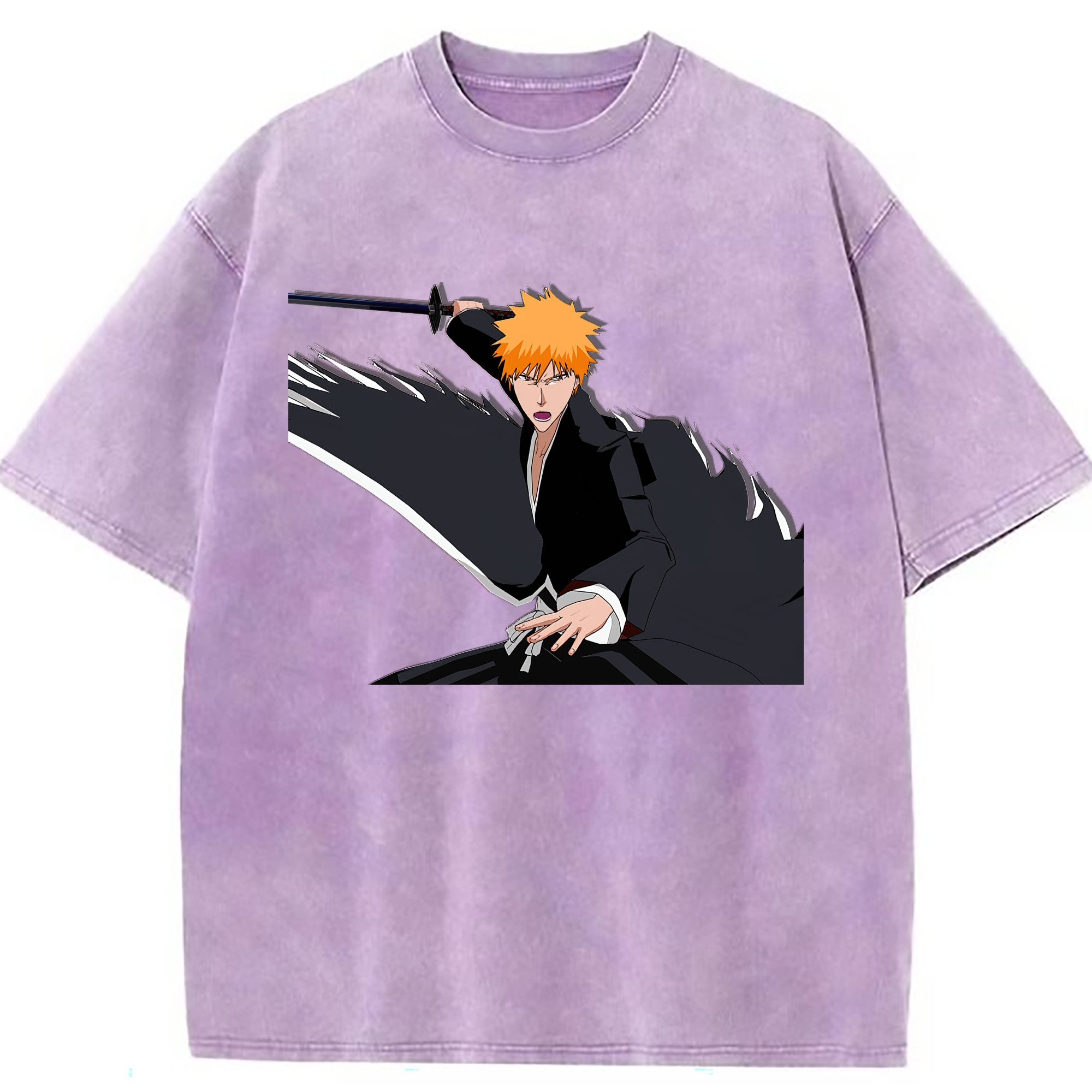 （画像用） ブリーチ 黒崎一護（くろさき いちご）BLEACH Kurosaki Ichigo 綿100% ヴィンテージ風 半袖Tシャツ（フロントプリント）