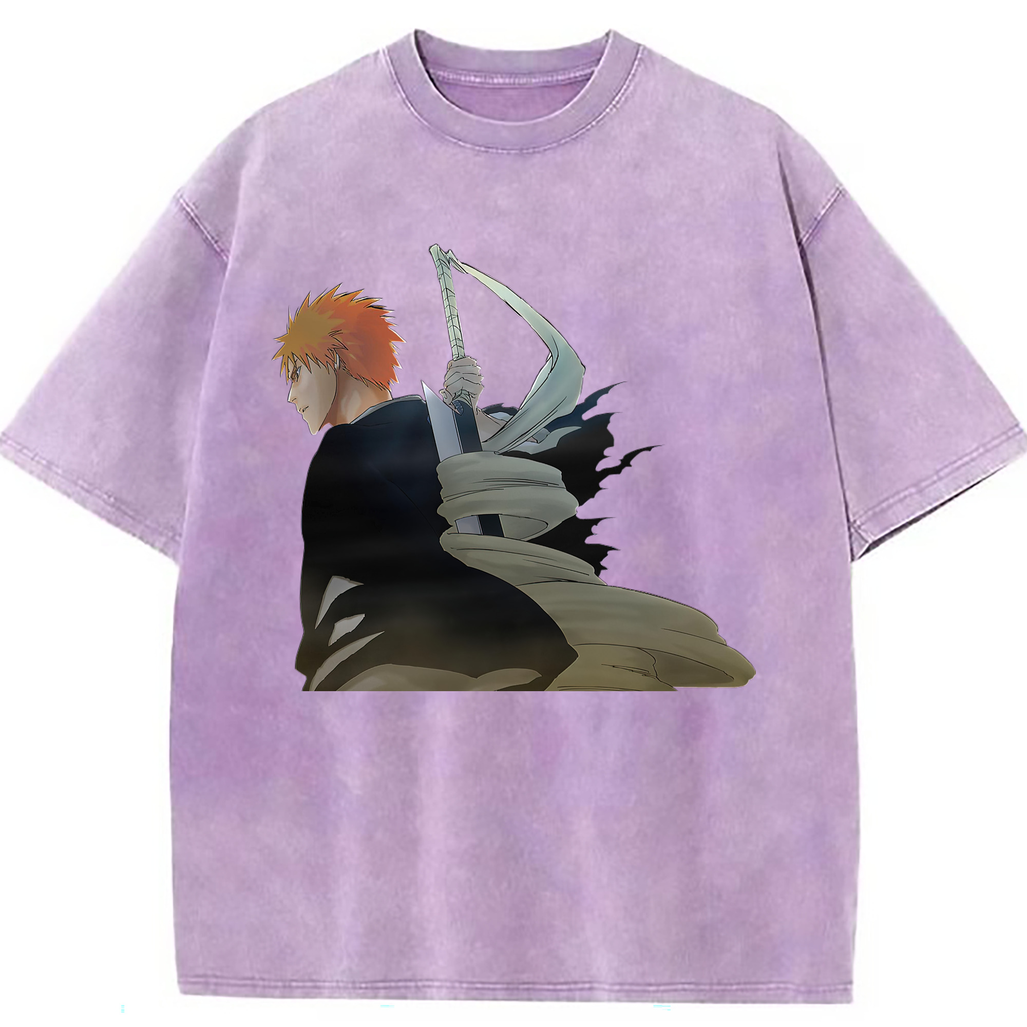 （画像用） ブリーチ 黒崎一護（くろさき いちご）BLEACH Kurosaki Ichigo 綿100% ヴィンテージ風 半袖Tシャツ（フロントプリント）