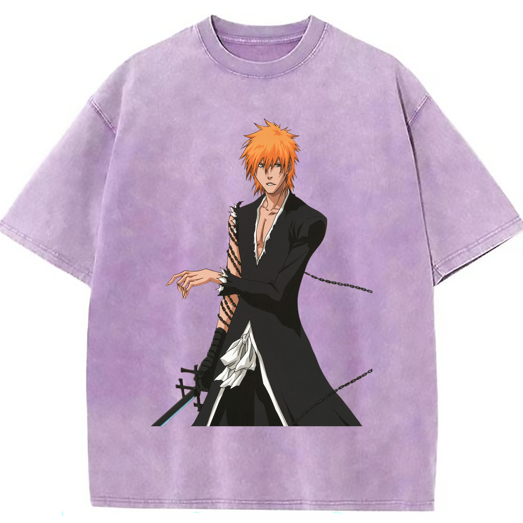（画像用） ブリーチ 黒崎一護（くろさき いちご）BLEACH Kurosaki Ichigo 綿100% ヴィンテージ風 半袖Tシャツ（フロントプリント）