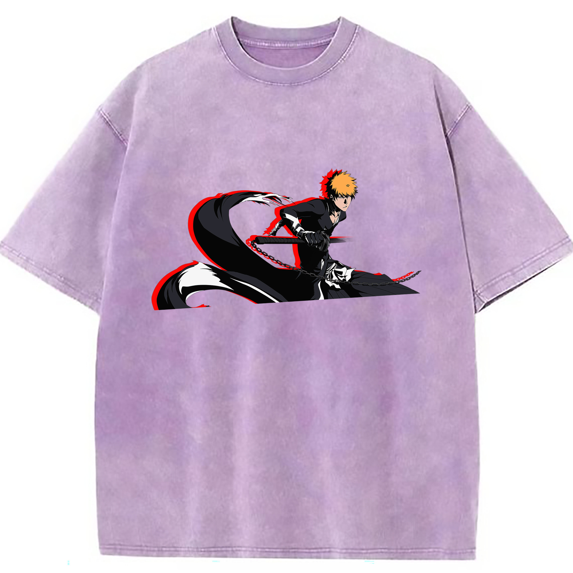 （画像用） ブリーチ 黒崎一護（くろさき いちご）BLEACH Kurosaki Ichigo 綿100% ヴィンテージ風 半袖Tシャツ（フロントプリント）
