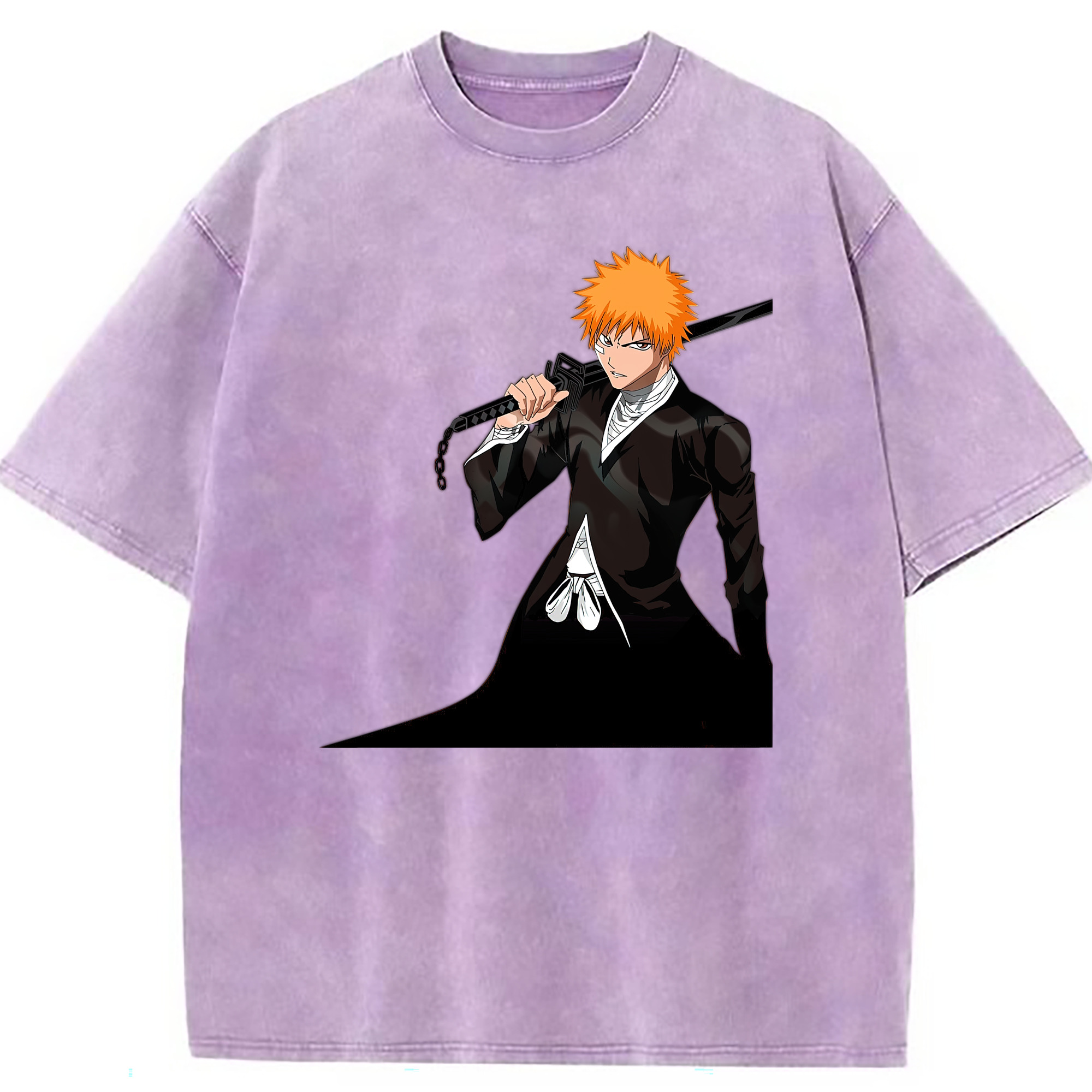 （画像用） ブリーチ 黒崎一護（くろさき いちご）BLEACH Kurosaki Ichigo 綿100% ヴィンテージ風 半袖Tシャツ（フロントプリント）