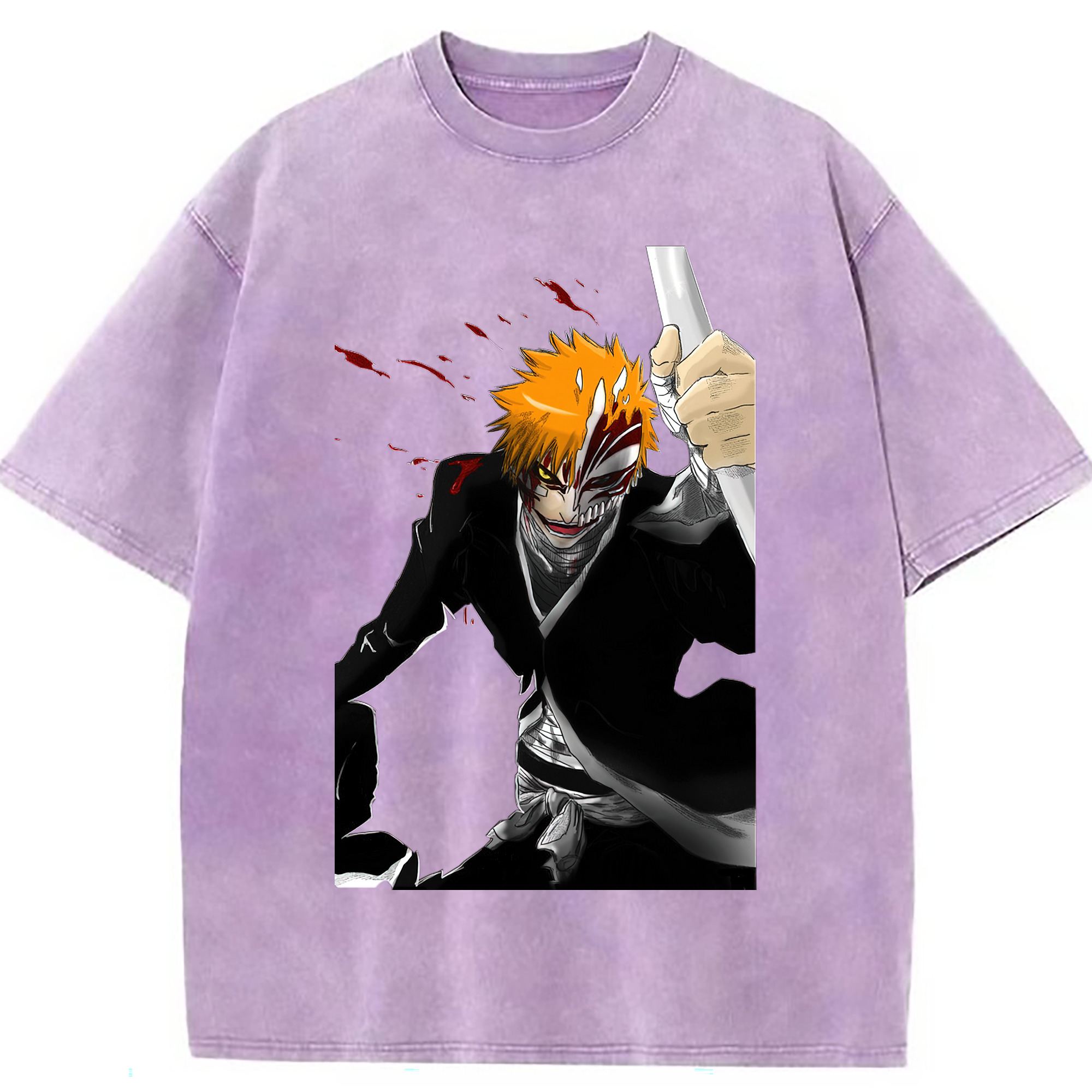 （画像用） ブリーチ 黒崎一護（くろさき いちご）BLEACH Kurosaki Ichigo 綿100% ヴィンテージ風 半袖Tシャツ（フロントプリント）
