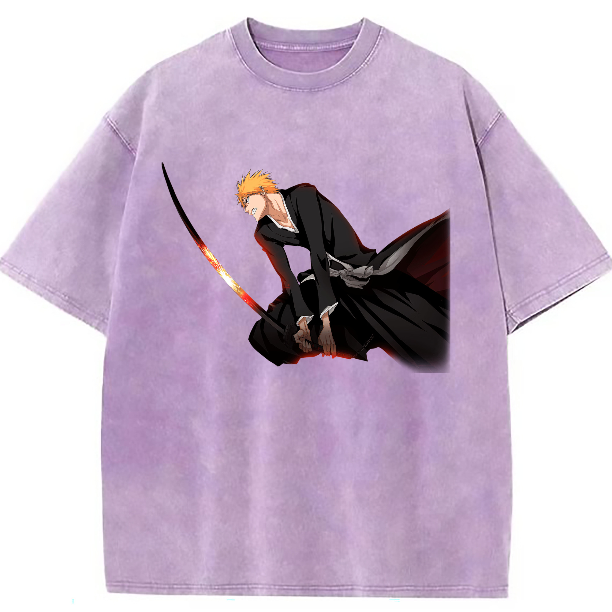 （画像用） ブリーチ 黒崎一護（くろさき いちご）BLEACH Kurosaki Ichigo 綿100% ヴィンテージ風 半袖Tシャツ（フロントプリント）