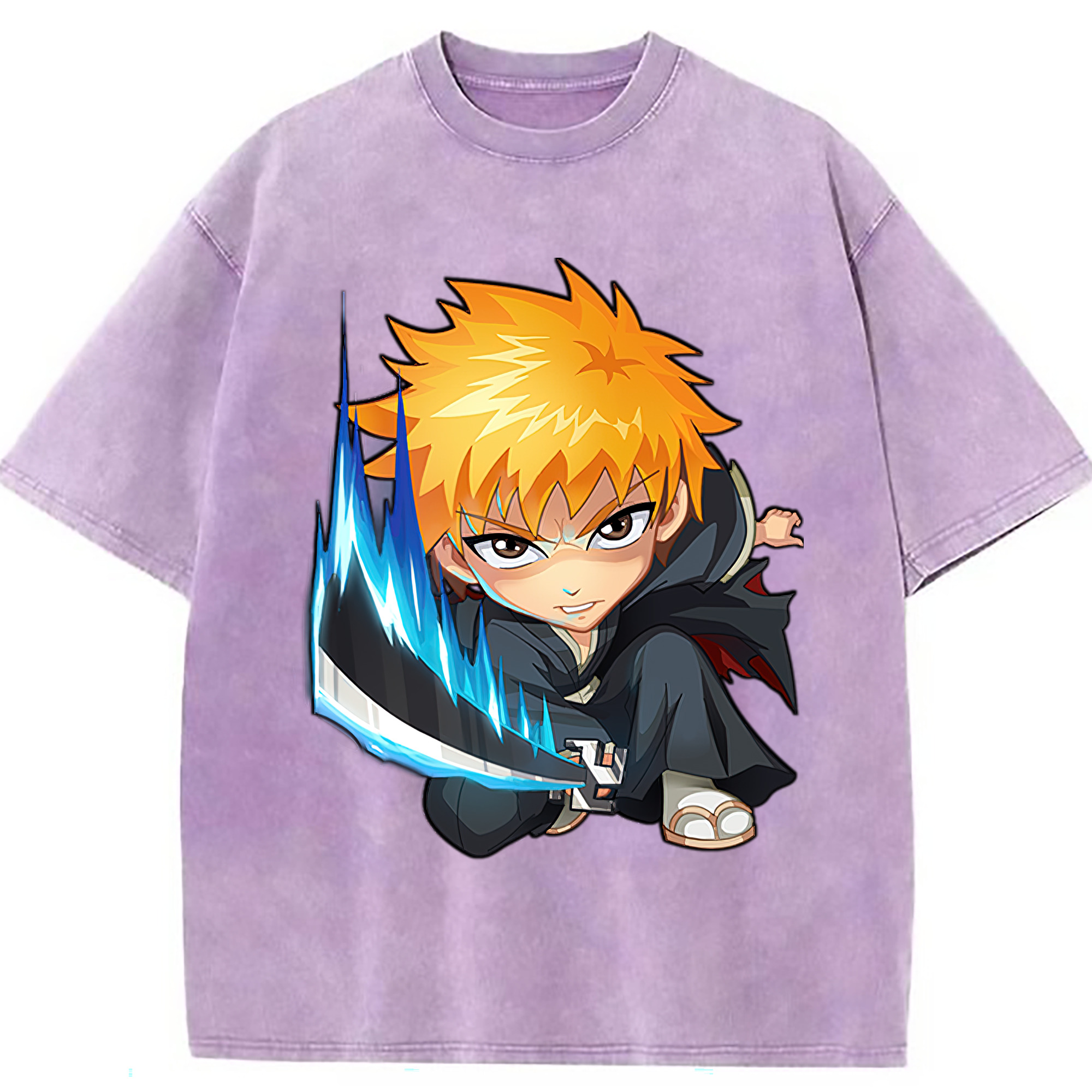 （画像用） ブリーチ 黒崎一護（くろさき いちご）BLEACH Kurosaki Ichigo 綿100% ヴィンテージ風 半袖Tシャツ（フロントプリント）