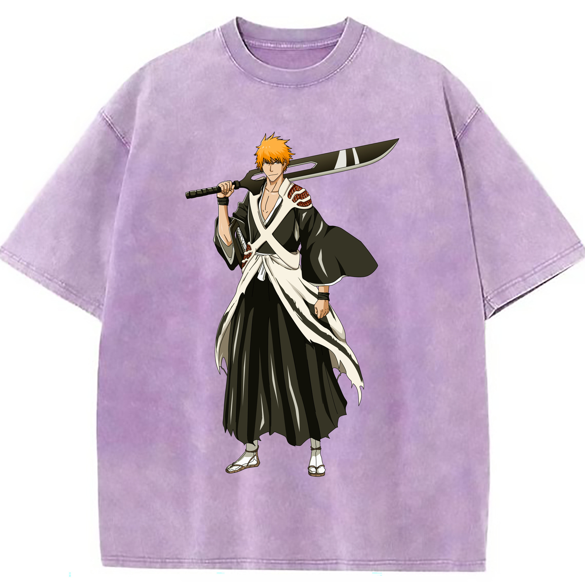 （画像用） ブリーチ 黒崎一護（くろさき いちご）BLEACH Kurosaki Ichigo 綿100% ヴィンテージ風 半袖Tシャツ（フロントプリント）