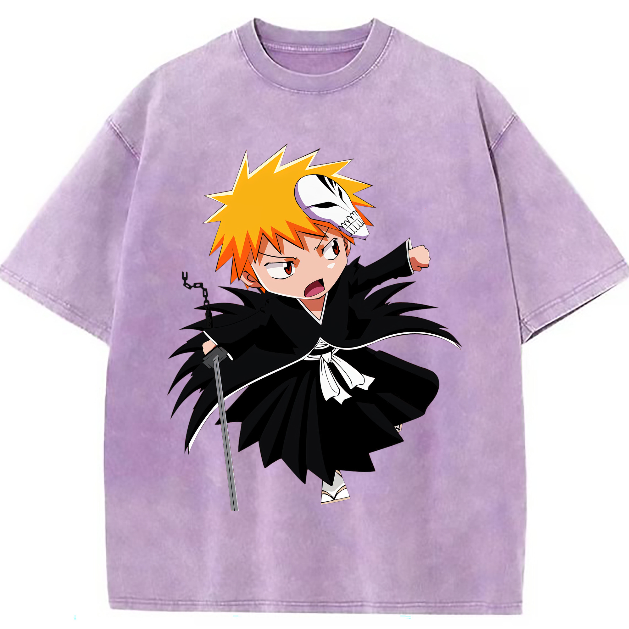 （画像用） ブリーチ 黒崎一護（くろさき いちご）BLEACH Kurosaki Ichigo 綿100% ヴィンテージ風 半袖Tシャツ（フロントプリント）