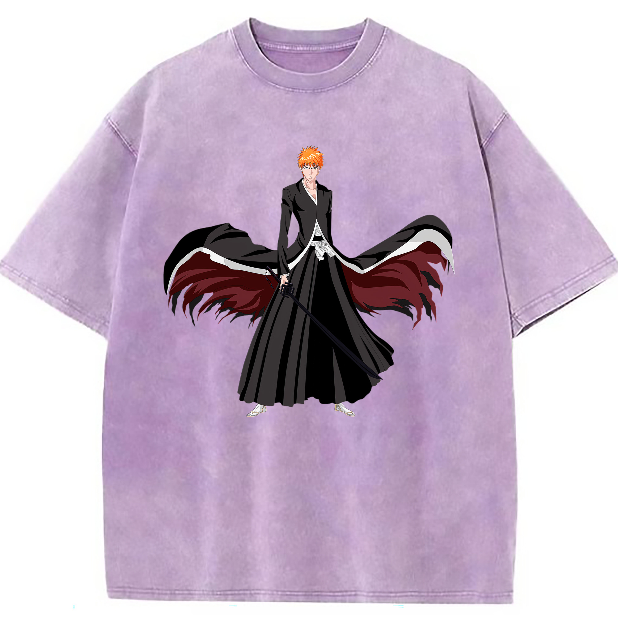 （画像用） ブリーチ 黒崎一護（くろさき いちご）BLEACH Kurosaki Ichigo 綿100% ヴィンテージ風 半袖Tシャツ（フロントプリント）