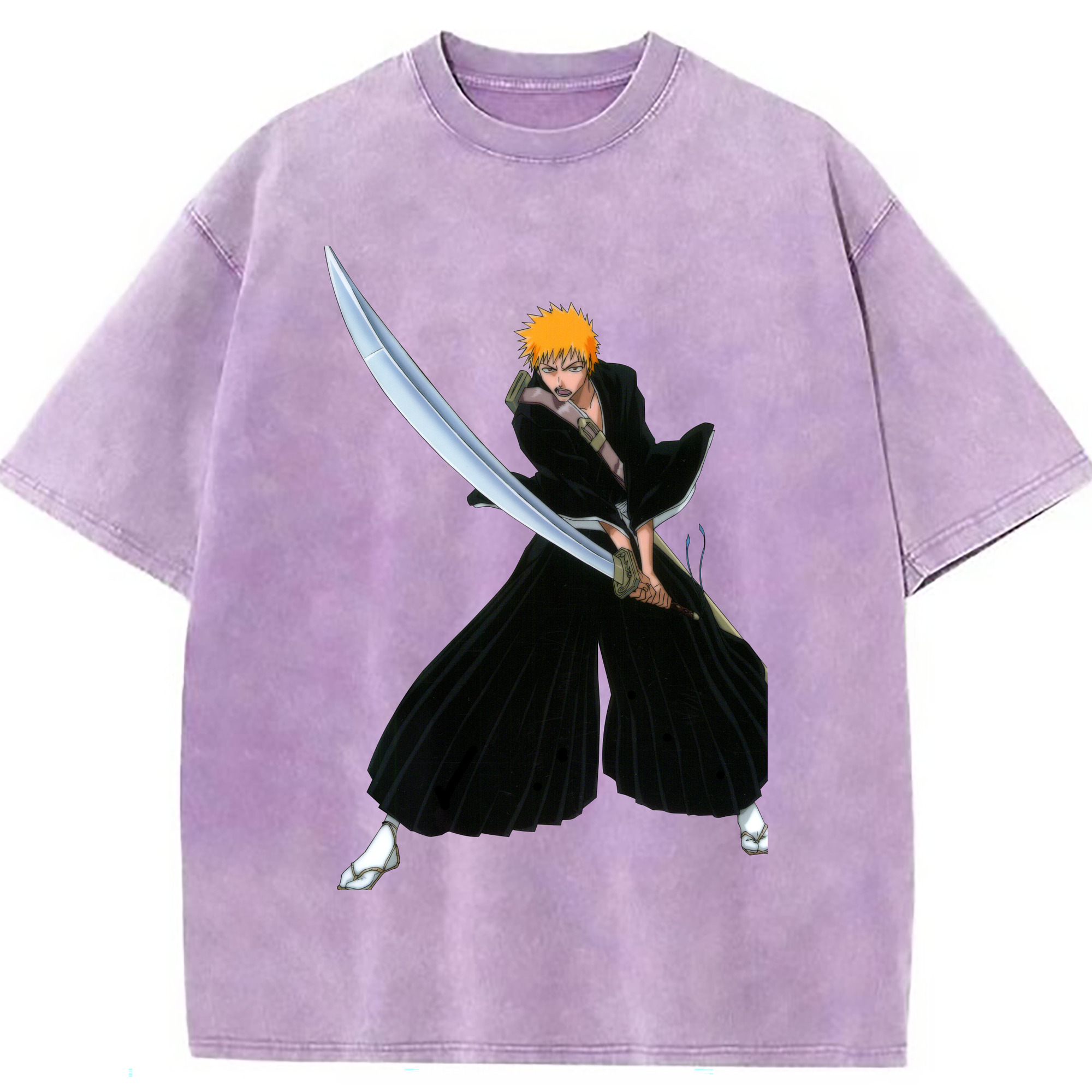 （画像用） ブリーチ 黒崎一護（くろさき いちご）BLEACH Kurosaki Ichigo 綿100% ヴィンテージ風 半袖Tシャツ（フロントプリント）