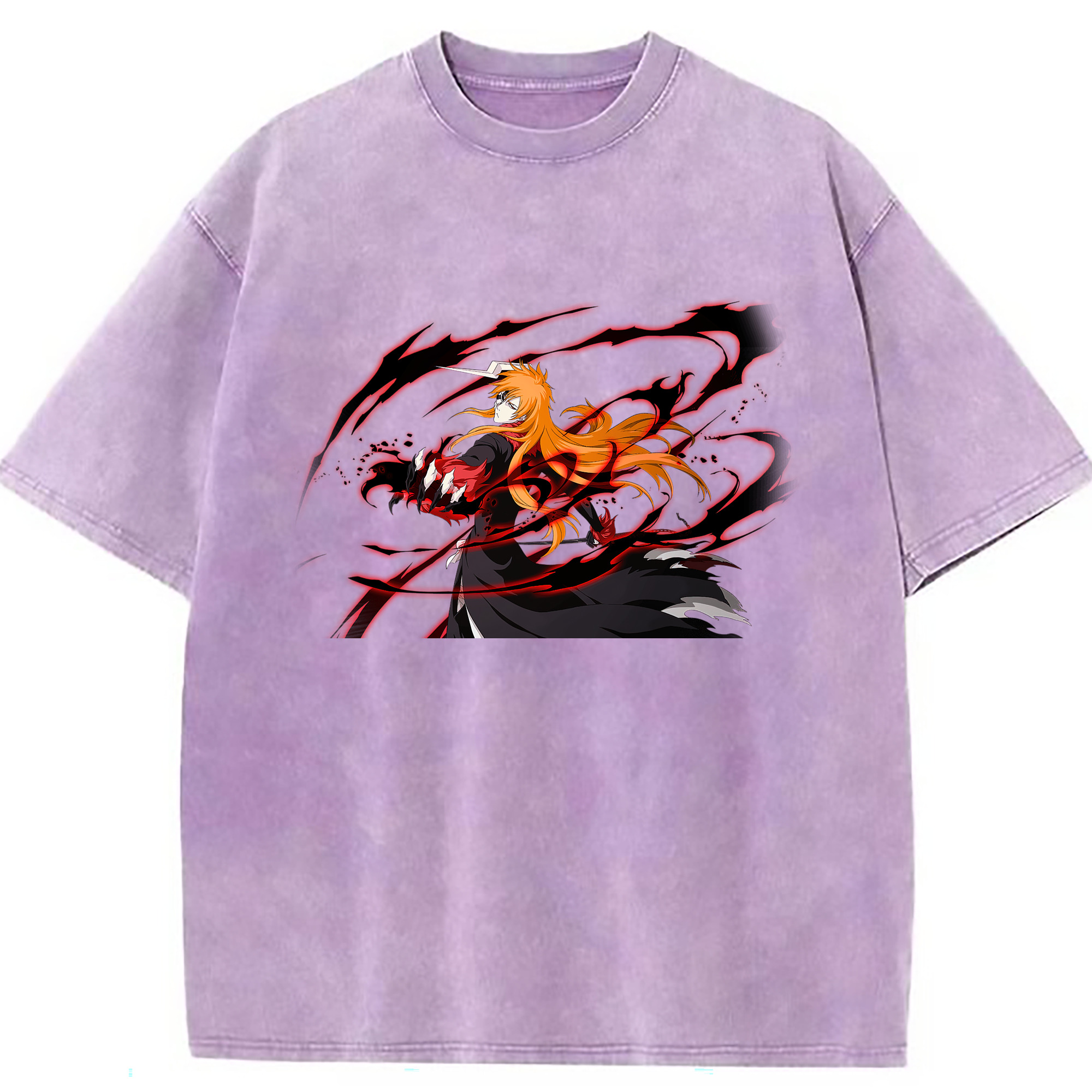 （画像用） ブリーチ 黒崎一護（くろさき いちご）BLEACH Kurosaki Ichigo 綿100% ヴィンテージ風 半袖Tシャツ（フロントプリント）