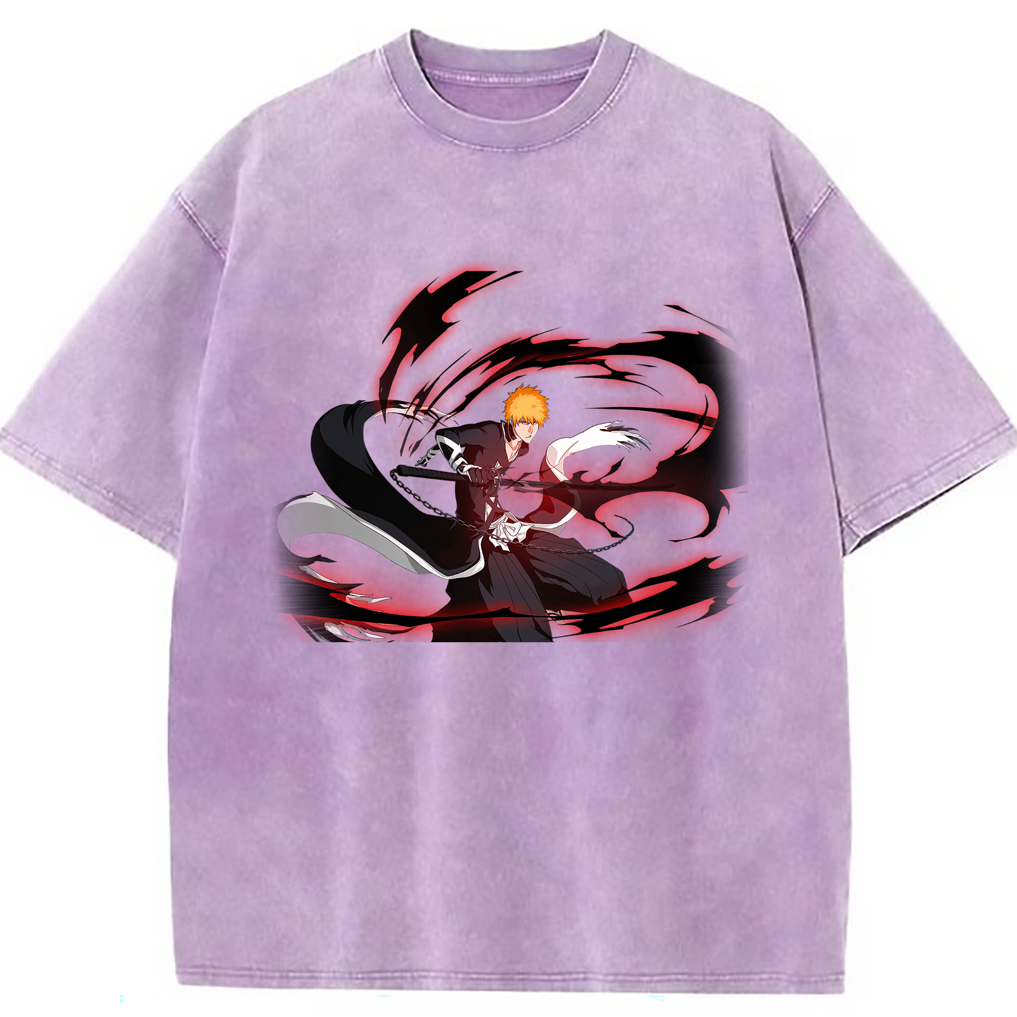 （画像用） ブリーチ 黒崎一護（くろさき いちご）BLEACH Kurosaki Ichigo 綿100% ヴィンテージ風 半袖Tシャツ（フロントプリント）