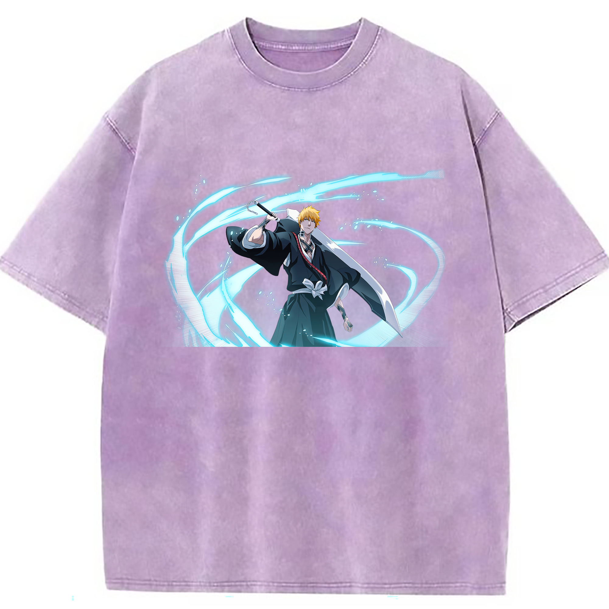 （画像用） ブリーチ 黒崎一護（くろさき いちご）BLEACH Kurosaki Ichigo 綿100% ヴィンテージ風 半袖Tシャツ（フロントプリント）