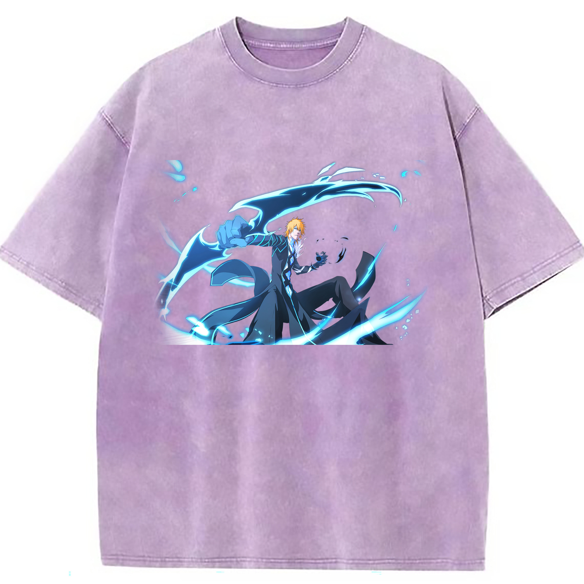 （画像用） ブリーチ 黒崎一護（くろさき いちご）BLEACH Kurosaki Ichigo 綿100% ヴィンテージ風 半袖Tシャツ（フロントプリント）