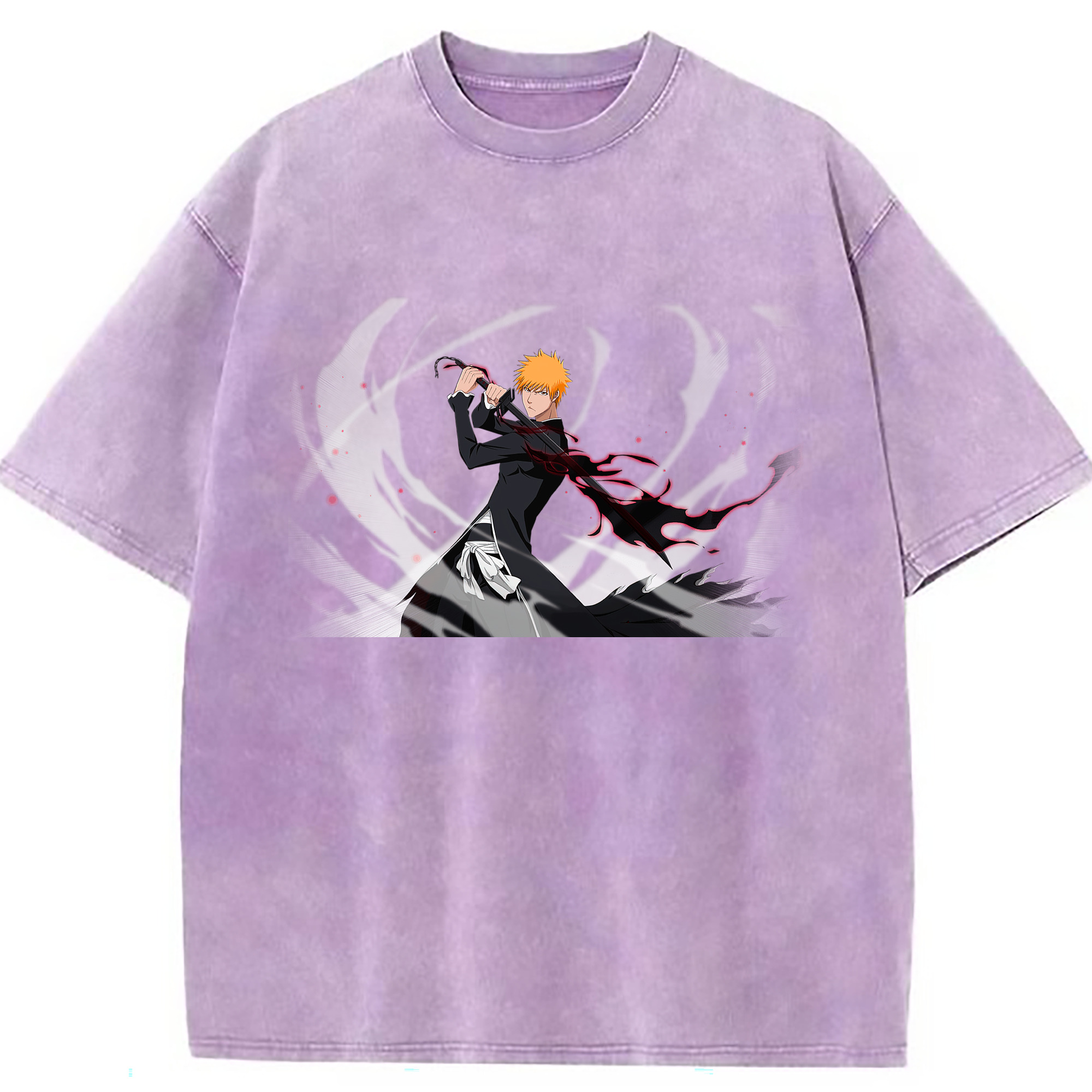 （画像用） ブリーチ 黒崎一護（くろさき いちご）BLEACH Kurosaki Ichigo 綿100% ヴィンテージ風 半袖Tシャツ（フロントプリント）