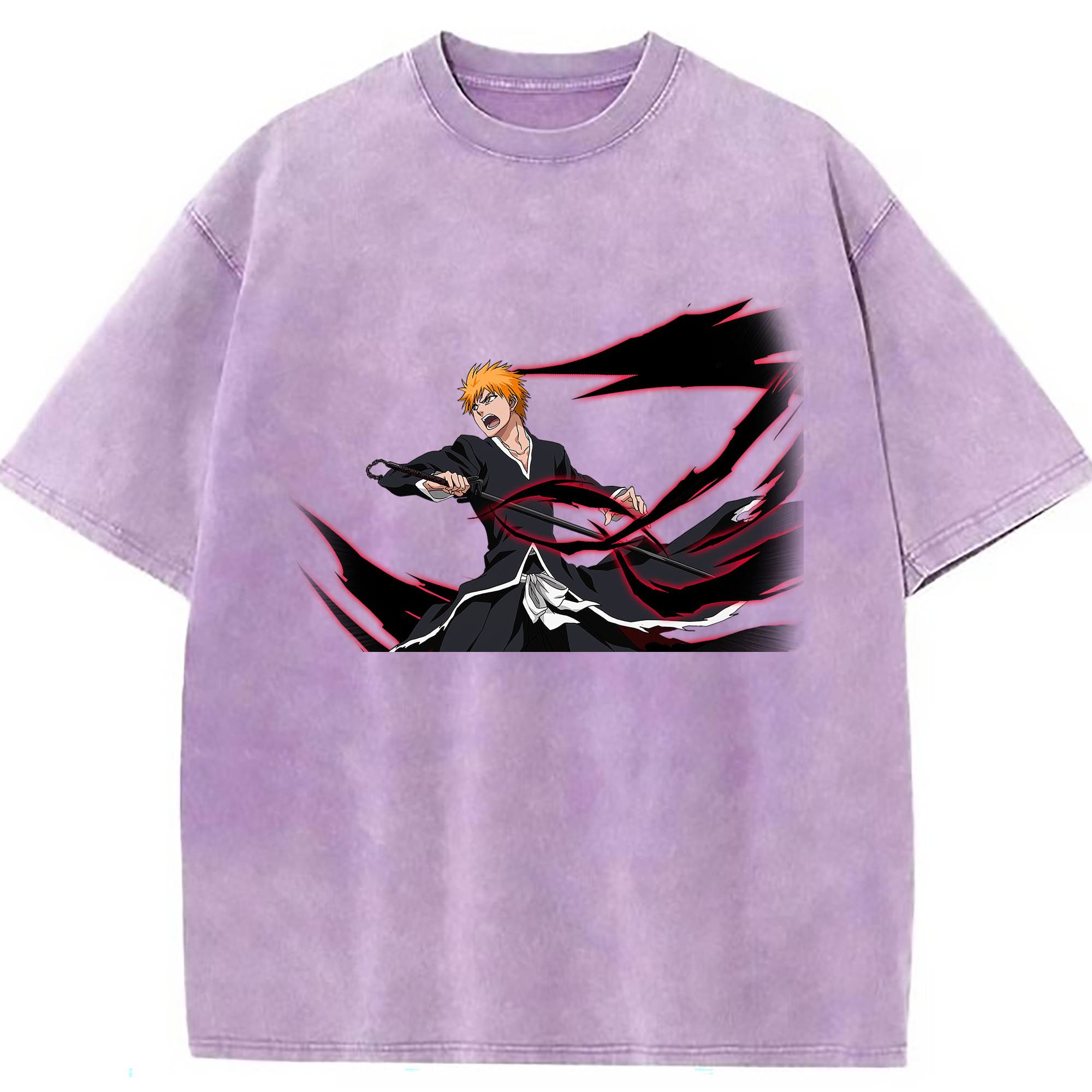 （画像用） ブリーチ 黒崎一護（くろさき いちご）BLEACH Kurosaki Ichigo 綿100% ヴィンテージ風 半袖Tシャツ（フロントプリント）