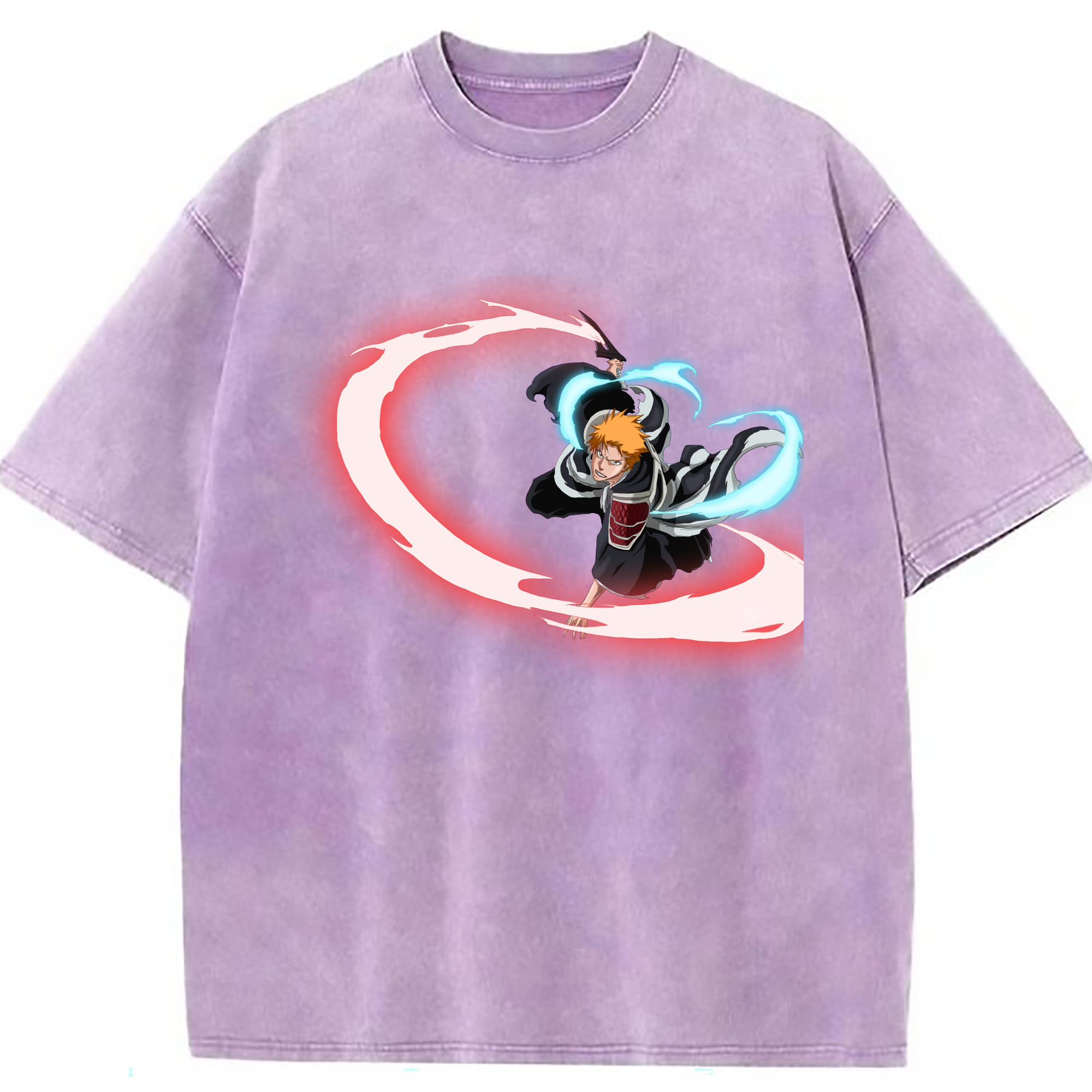 （画像用） ブリーチ 黒崎一護（くろさき いちご）BLEACH Kurosaki Ichigo 綿100% ヴィンテージ風 半袖Tシャツ（フロントプリント）