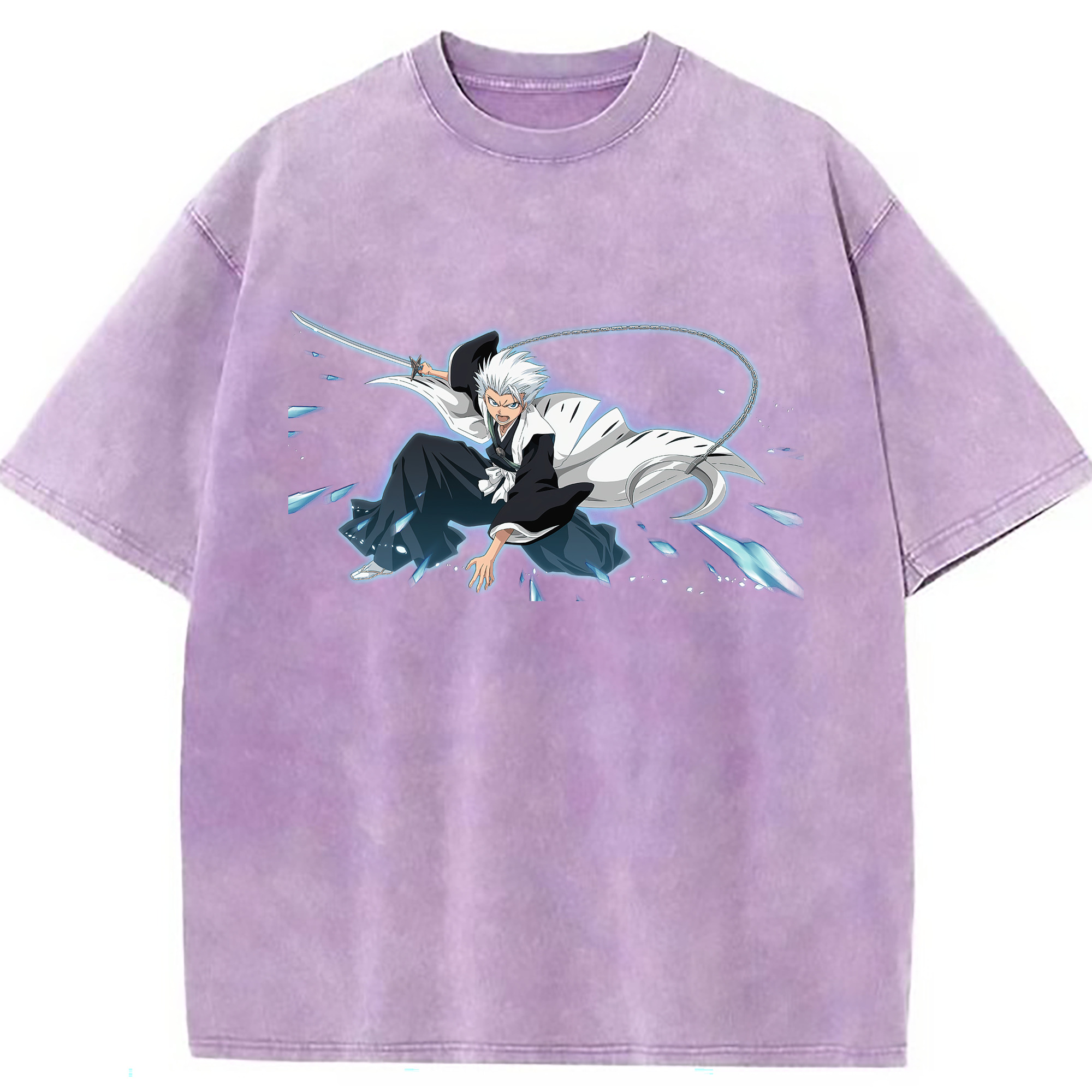 （画像用） ブリーチ 日番谷冬獅郎（ひつがや とうしろう） BLEACH Hitsugaya Toushirou 綿100% ヴィンテージ風 半袖Tシャツ（フロントプリント）
