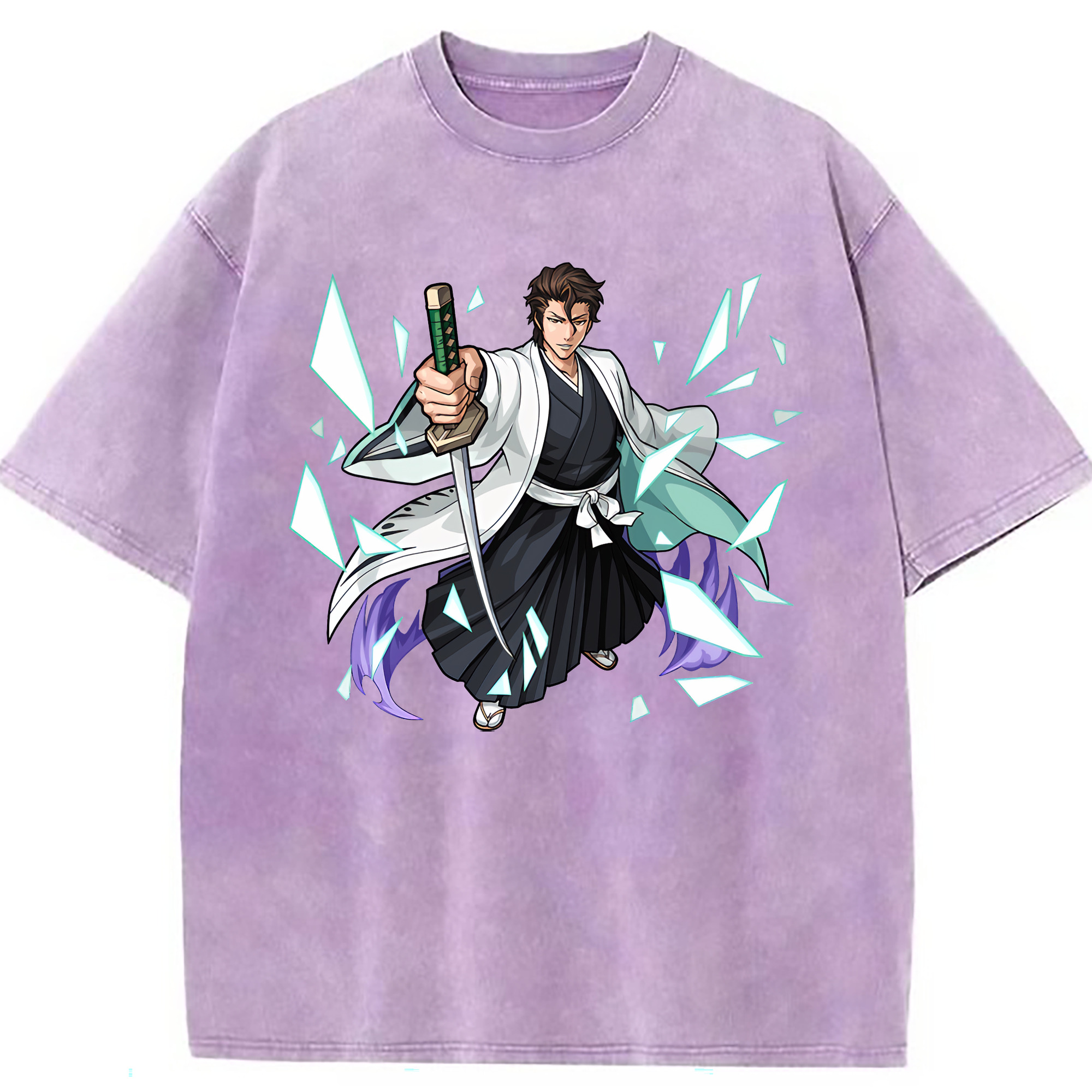 （画像用） ブリーチ 藍染 惣右介（あいぜん そうすけ） BLEACH Aizen Sousuke 綿100% ヴィンテージ風 半袖Tシャツ（フロントプリント）