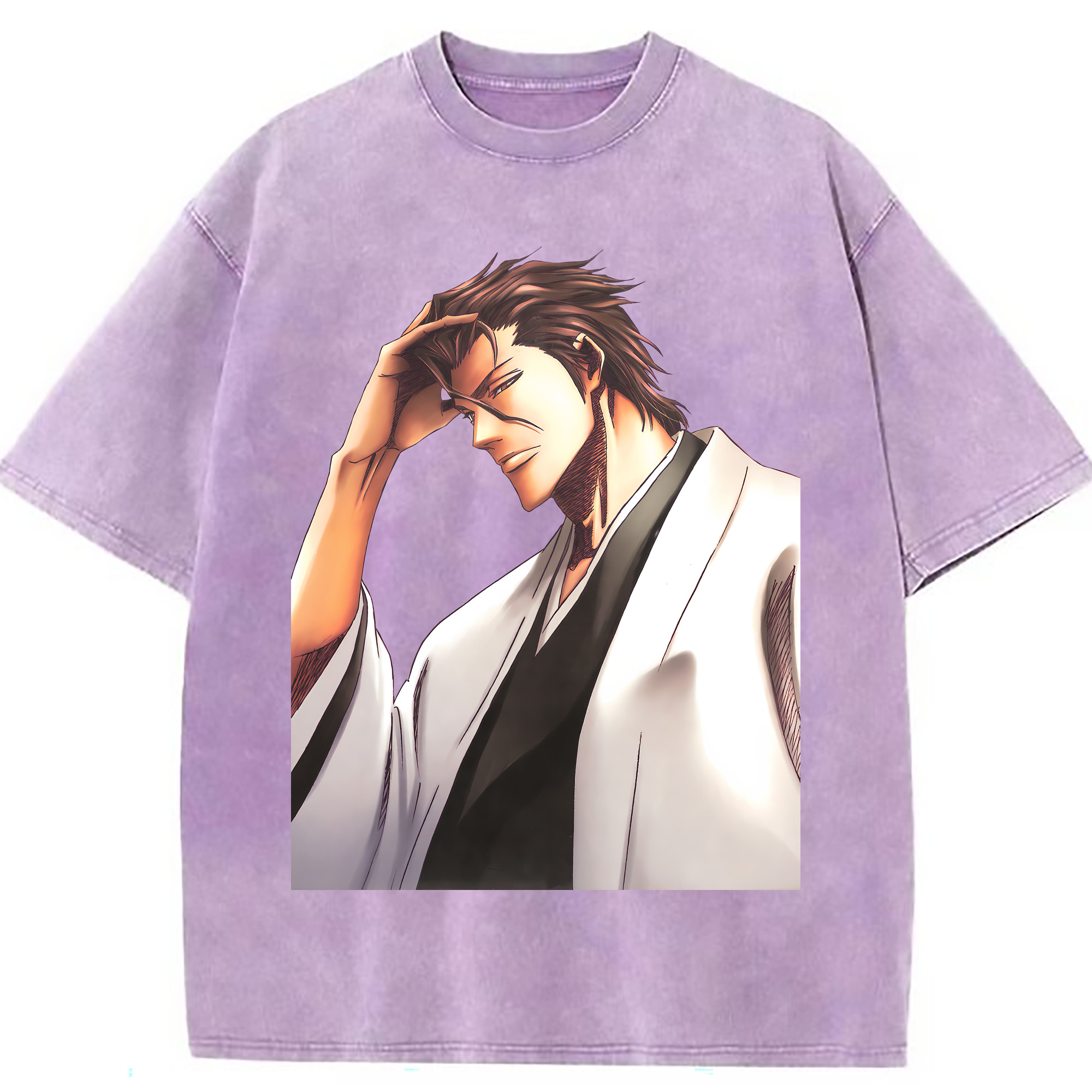 （画像用） ブリーチ 藍染 惣右介（あいぜん そうすけ） BLEACH Aizen Sousuke 綿100% ヴィンテージ風 半袖Tシャツ（フロントプリント）