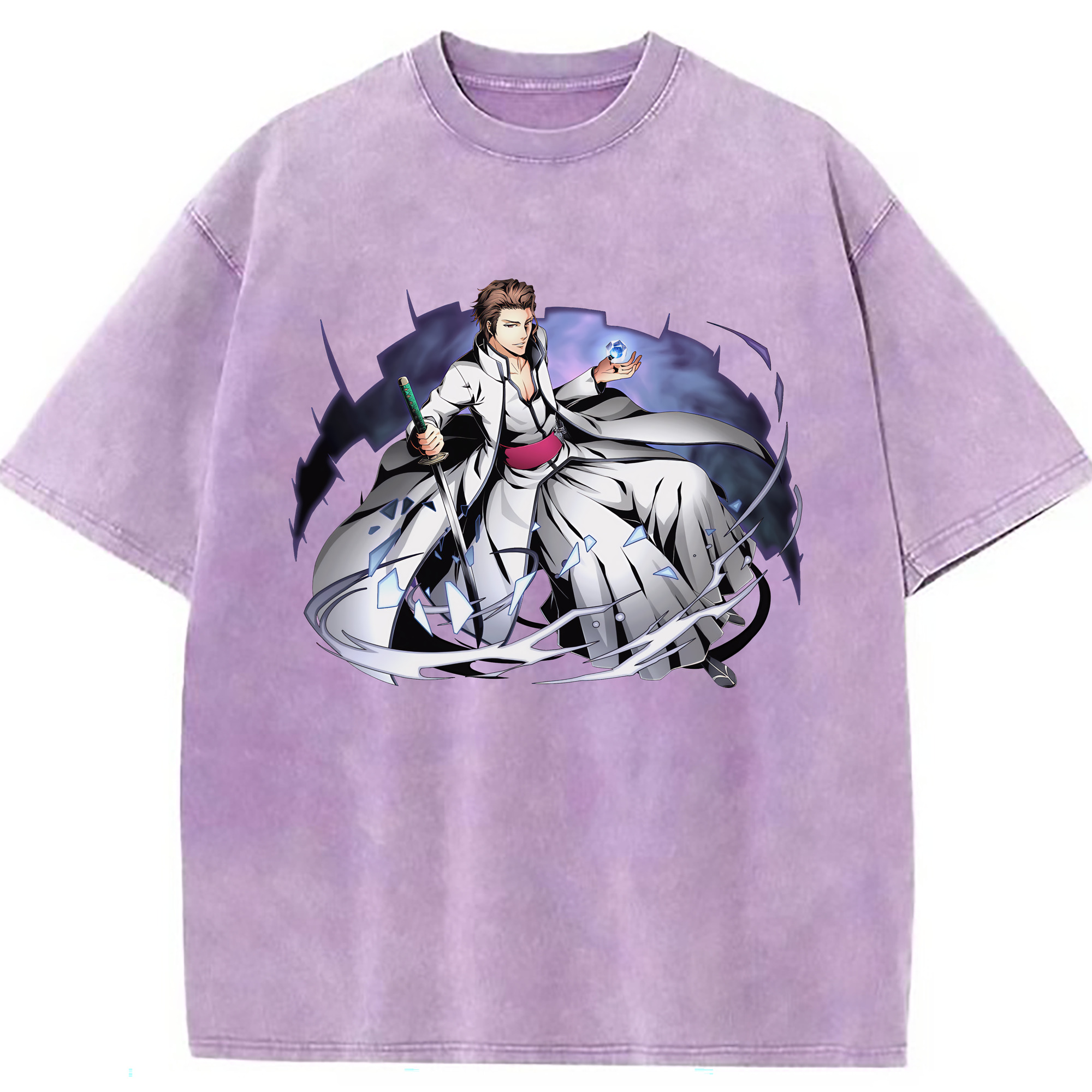 （画像用） ブリーチ 藍染 惣右介（あいぜん そうすけ） BLEACH Aizen Sousuke 綿100% ヴィンテージ風 半袖Tシャツ（フロントプリント）