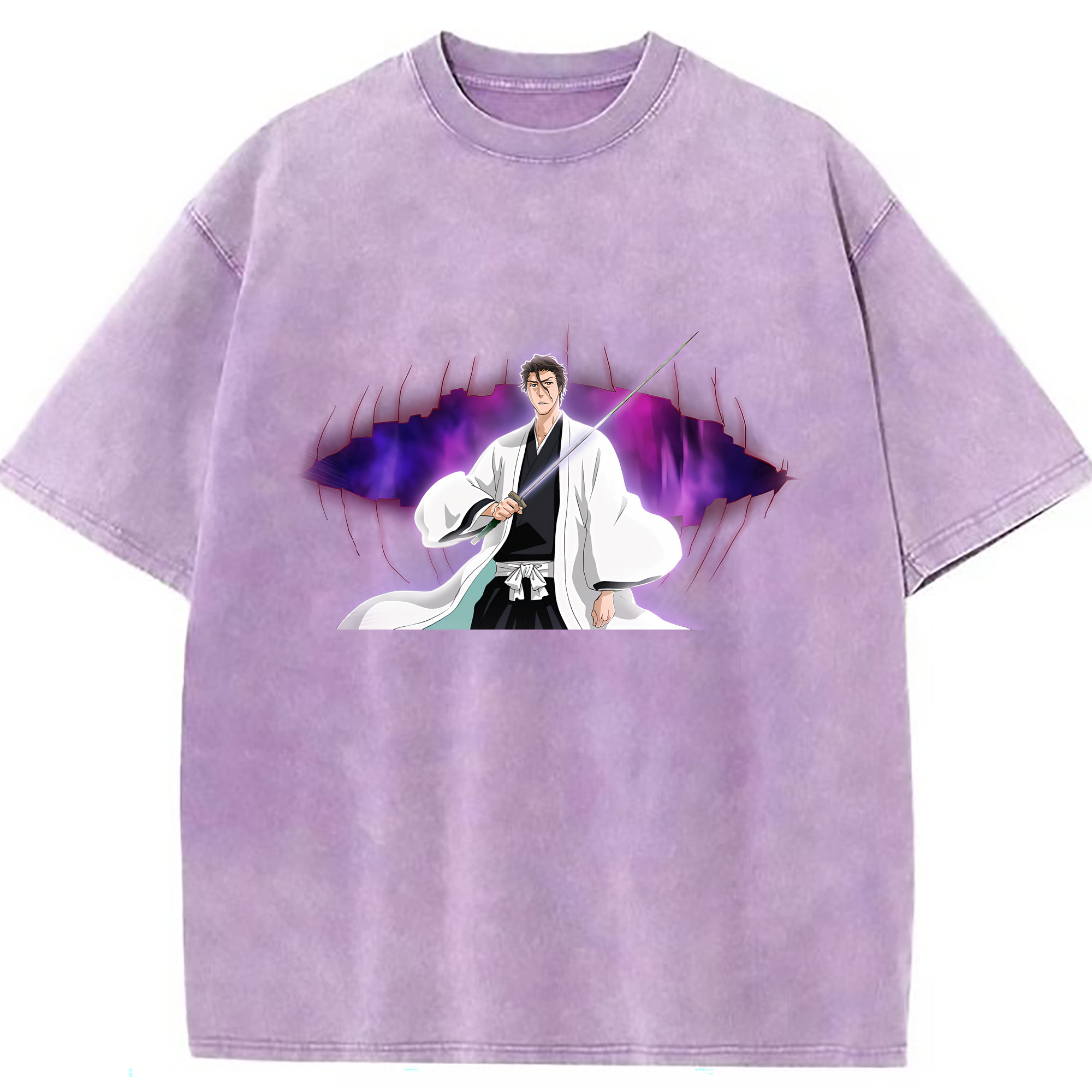 （画像用） ブリーチ 藍染 惣右介（あいぜん そうすけ） BLEACH Aizen Sousuke 綿100% ヴィンテージ風 半袖Tシャツ（フロントプリント）