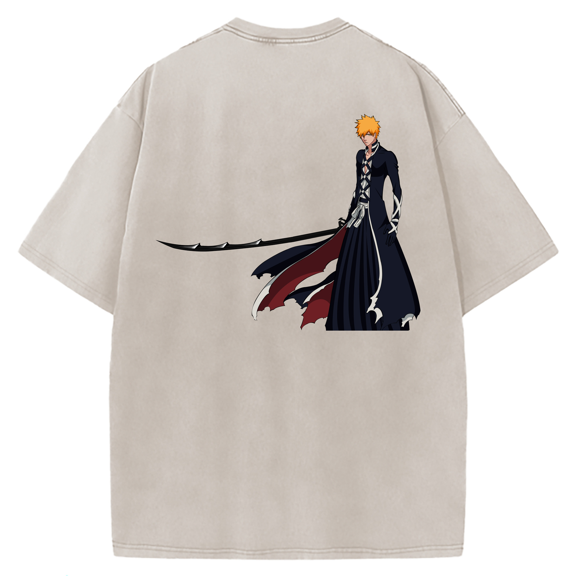 （画像用） ブリーチ 黒崎一護（くろさき いちご）BLEACH Kurosaki Ichigo 綿100% ヴィンテージ風 半袖Tシャツ（背面プリント）