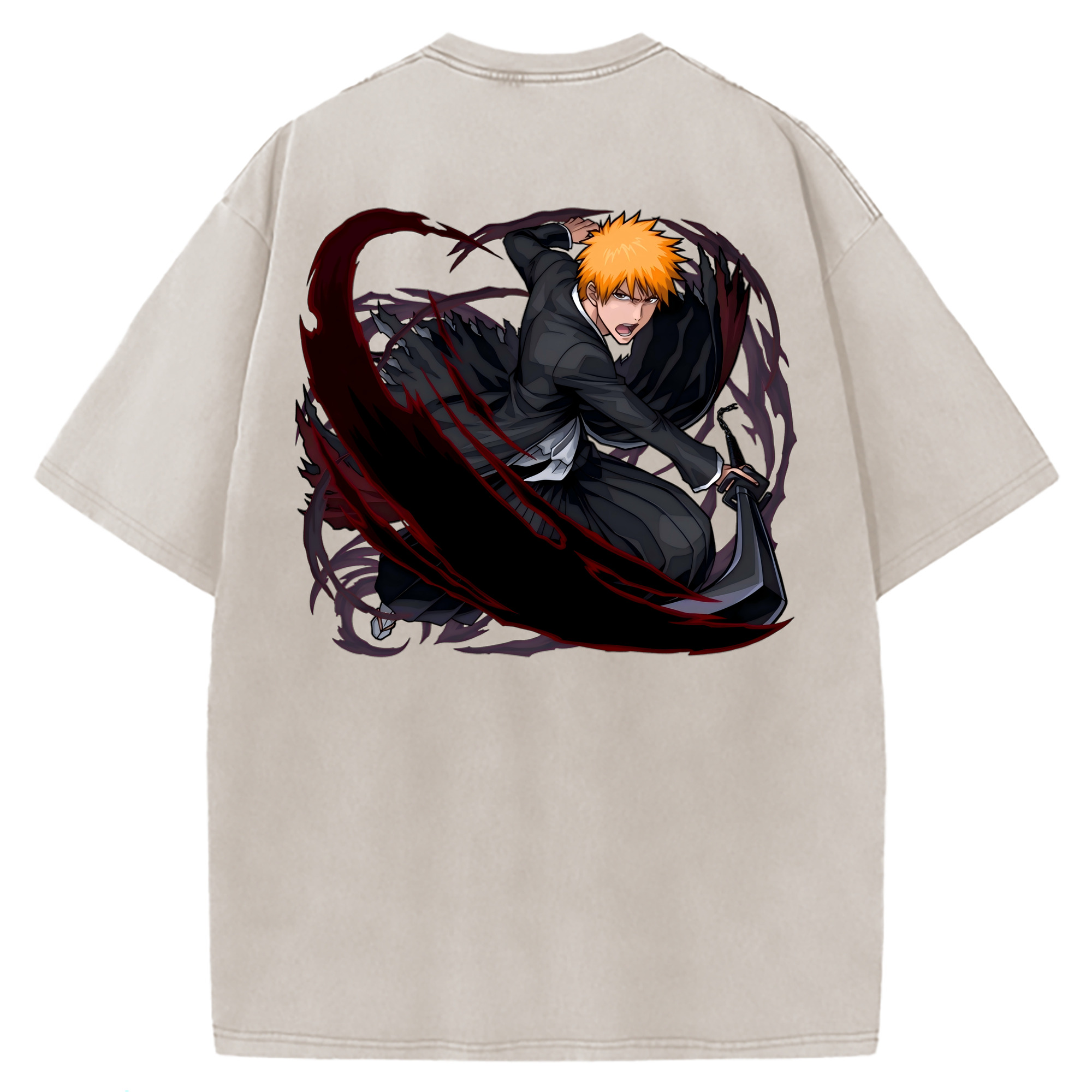 （画像用） ブリーチ 黒崎一護（くろさき いちご）BLEACH Kurosaki Ichigo 綿100% ヴィンテージ風 半袖Tシャツ（背面プリント）